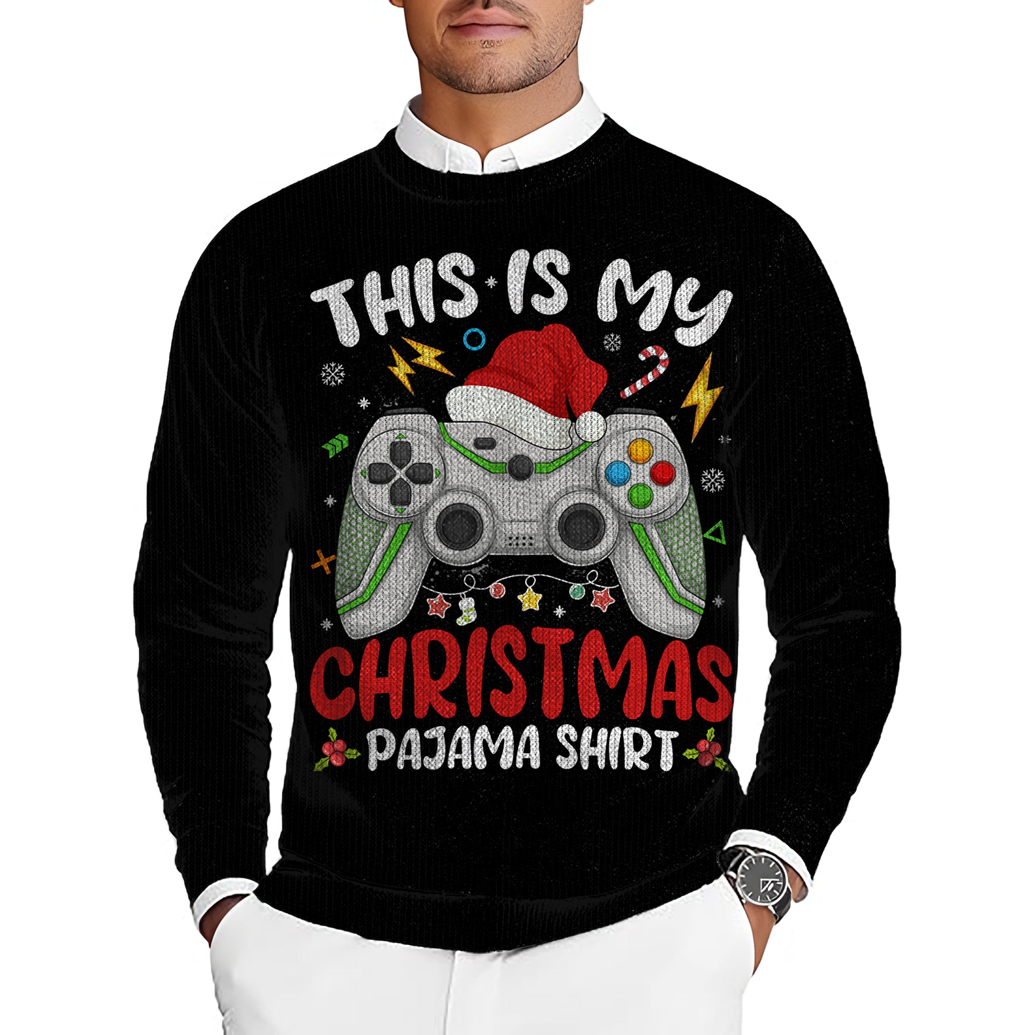 My Christmas Pajama Video Game Gamer Men's Golf Crewneck Pullover Sweaters Ugly Sweater