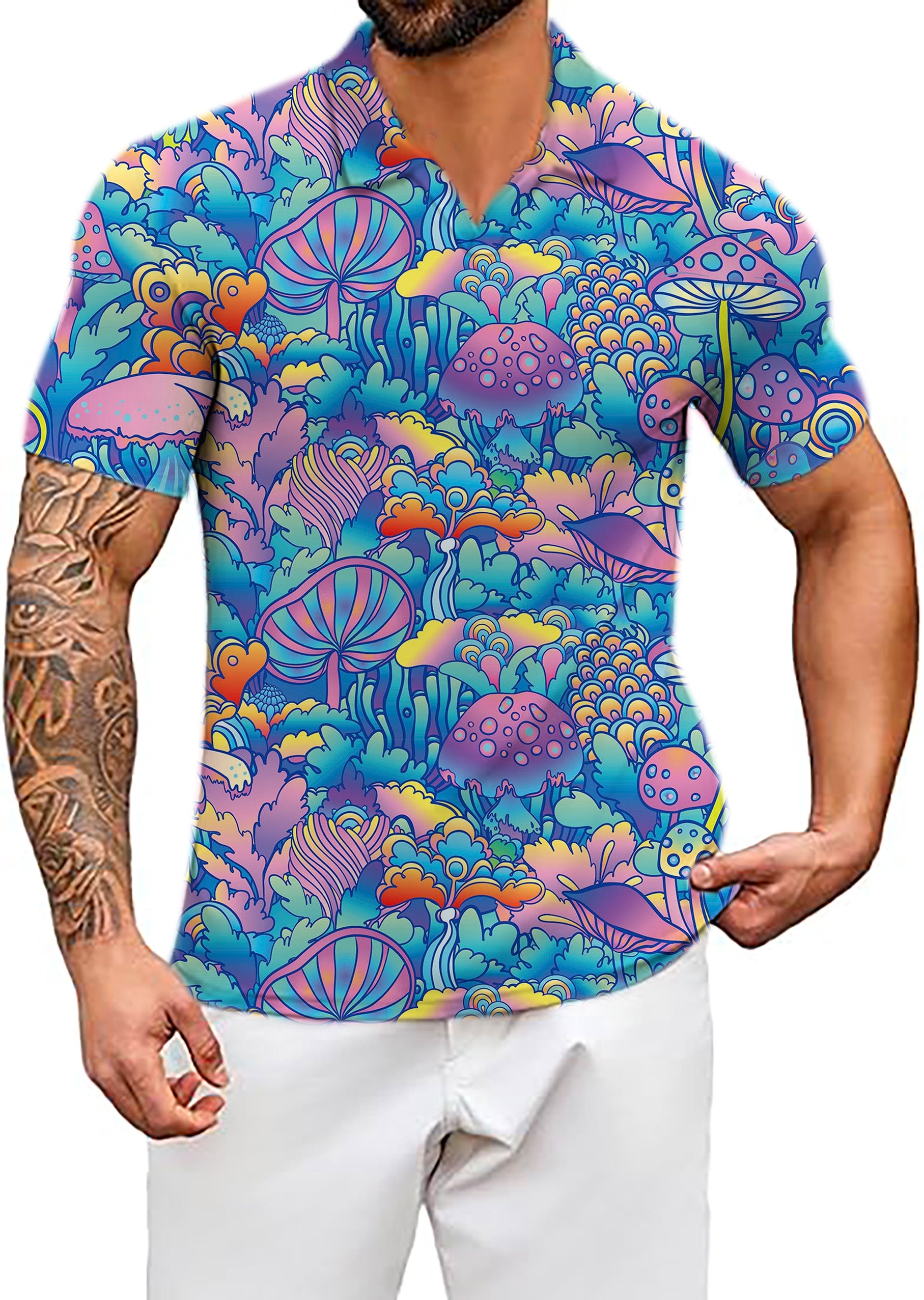 Men's magic mushroom V Neck Golf Polo Shirts