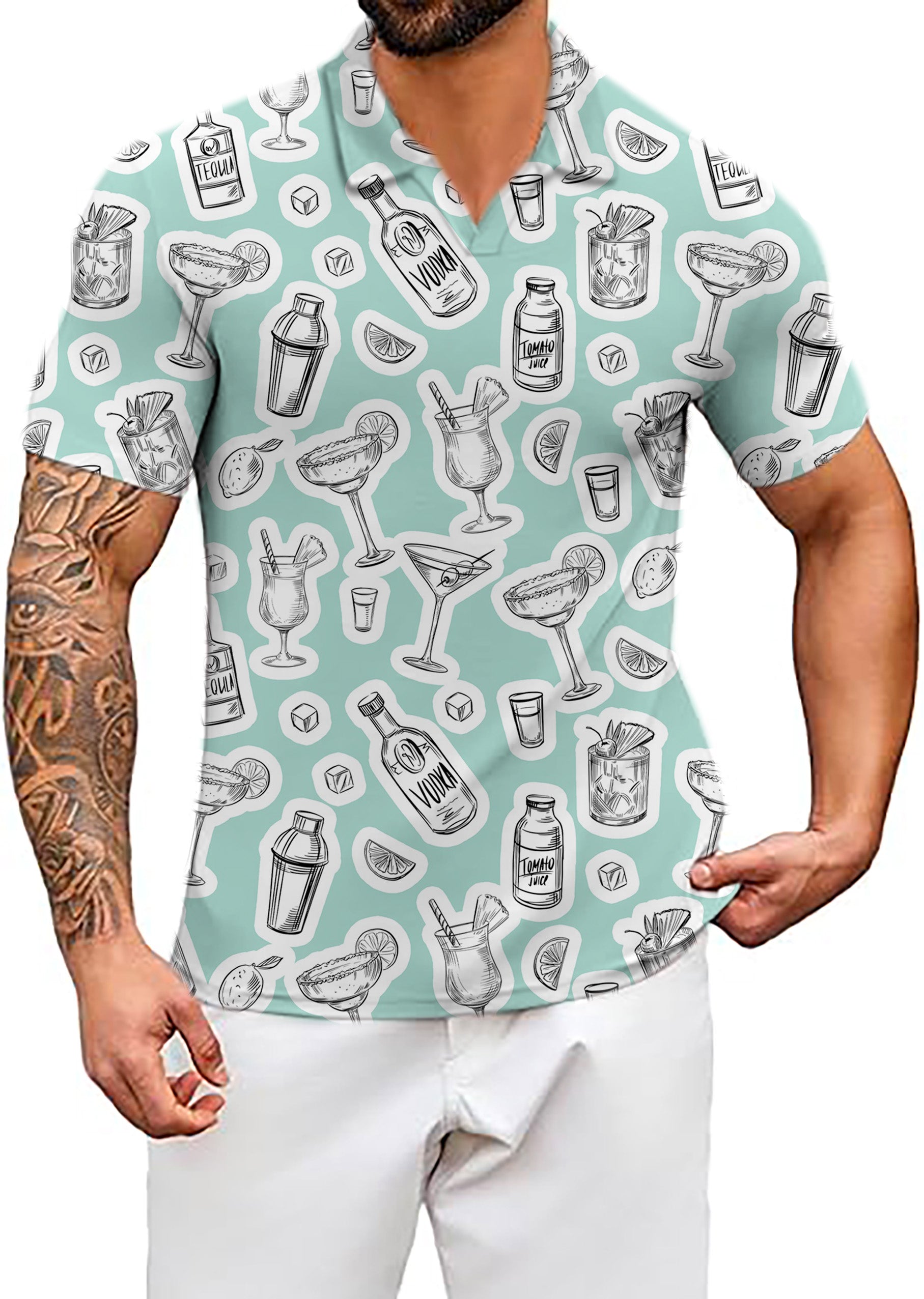 Men's Set of alcohol cocktails V Neck Golf Polo Shirts