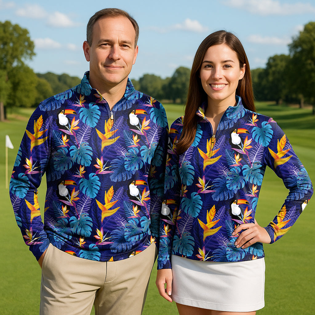 Toucan Couple Golf Active 3/4 Zipper Top Long Sleeves