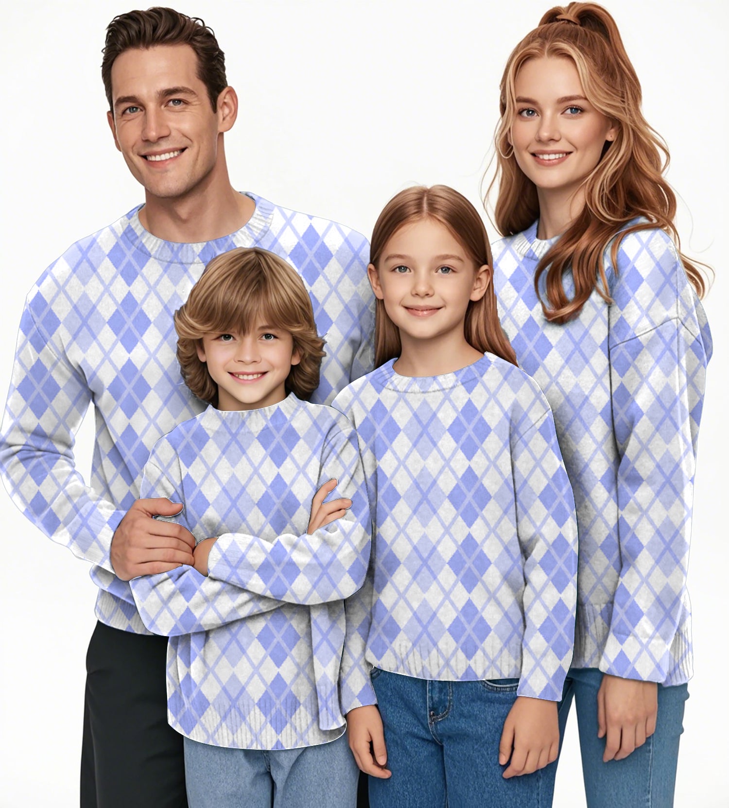 Argyle purple grid Crewneck Pullover Ugly Sweater Men Women boy girl family