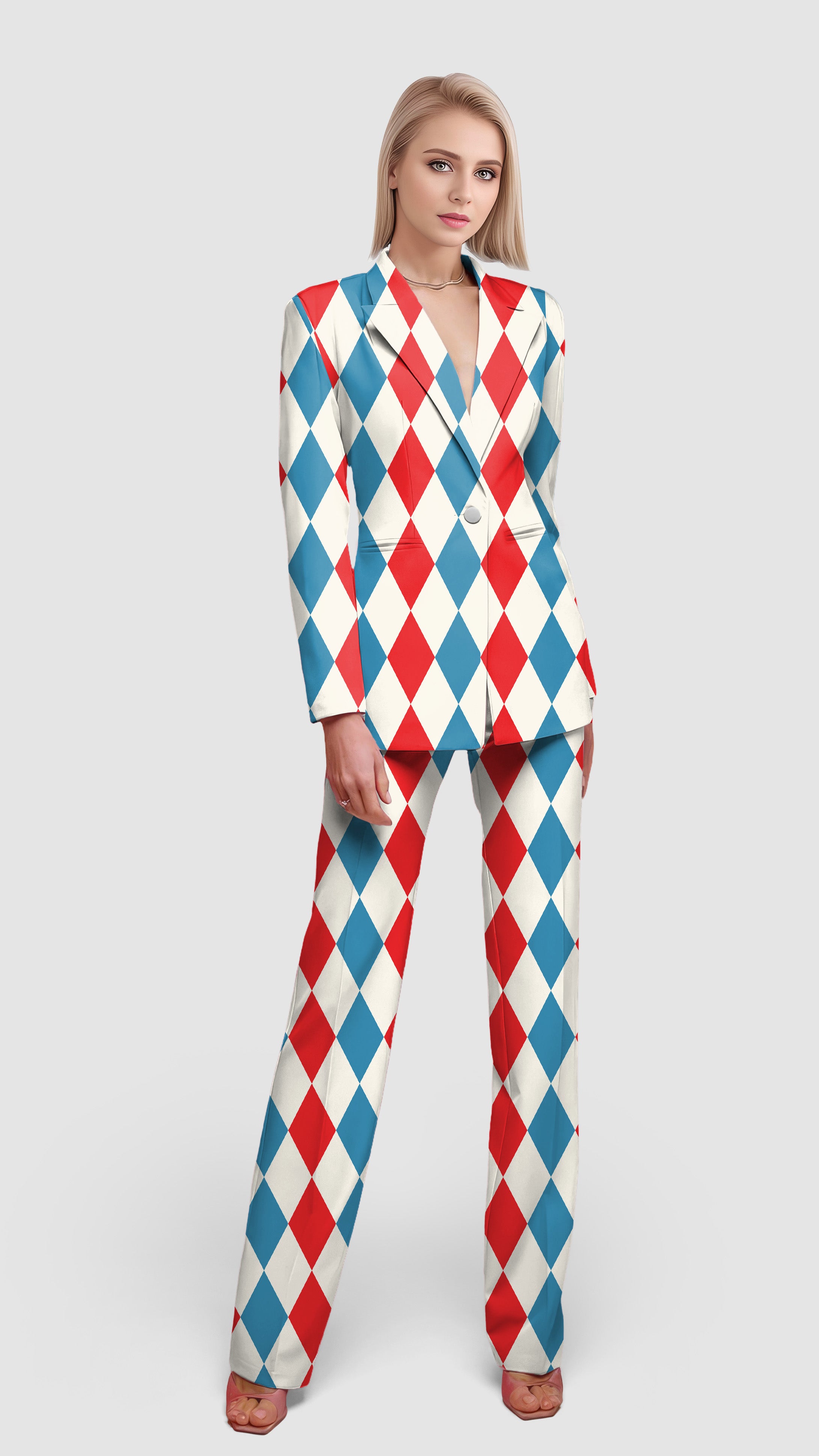Geometric checkerboard Argyle-Women's Blazer Casual Work Office Blazer Suit set