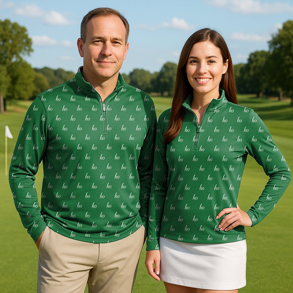 Green Custom Name Christmas Couple Golf Active 3/4 Zip Top