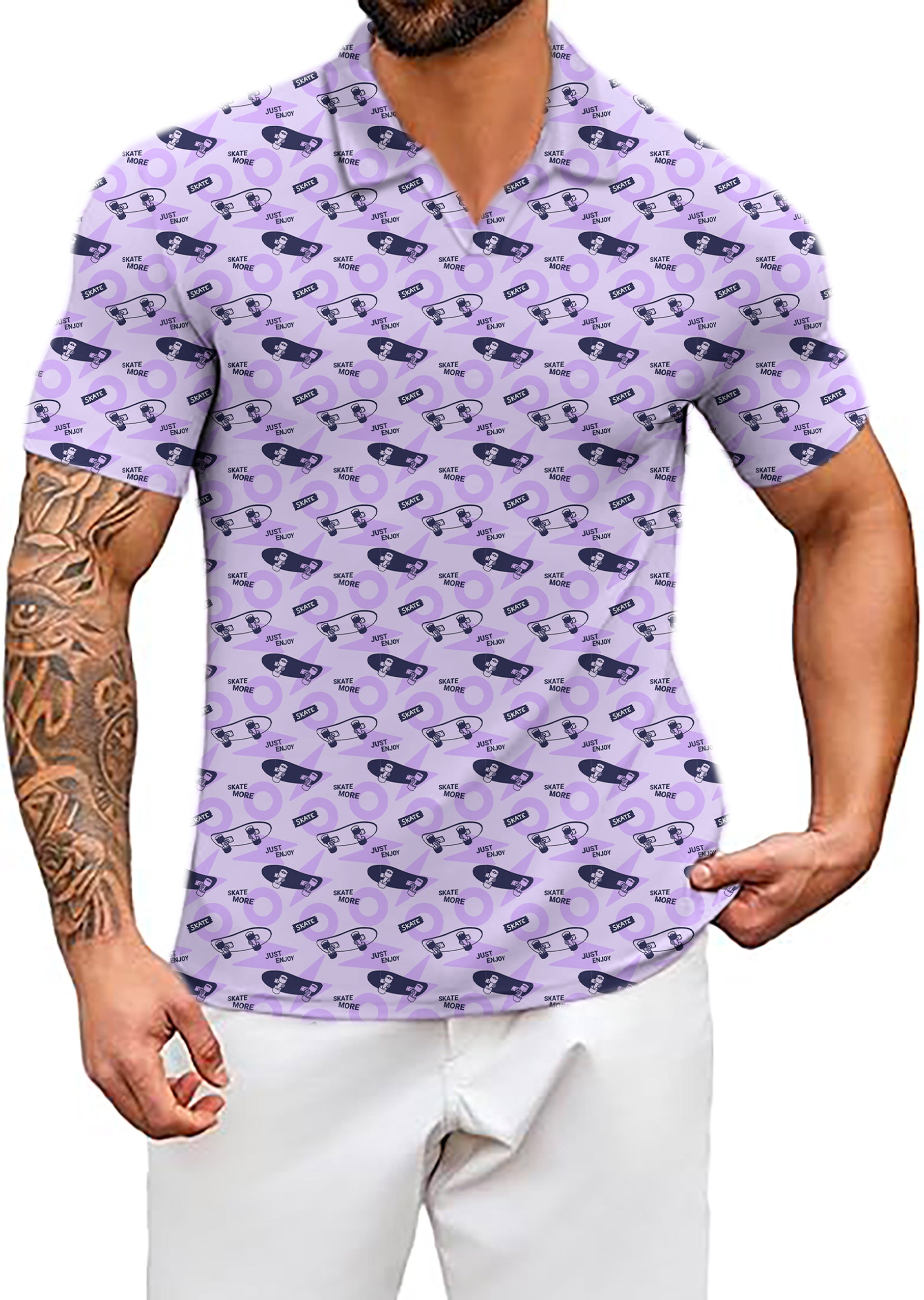 Men's Purple Skate More V Neck Golf Polo Shirts