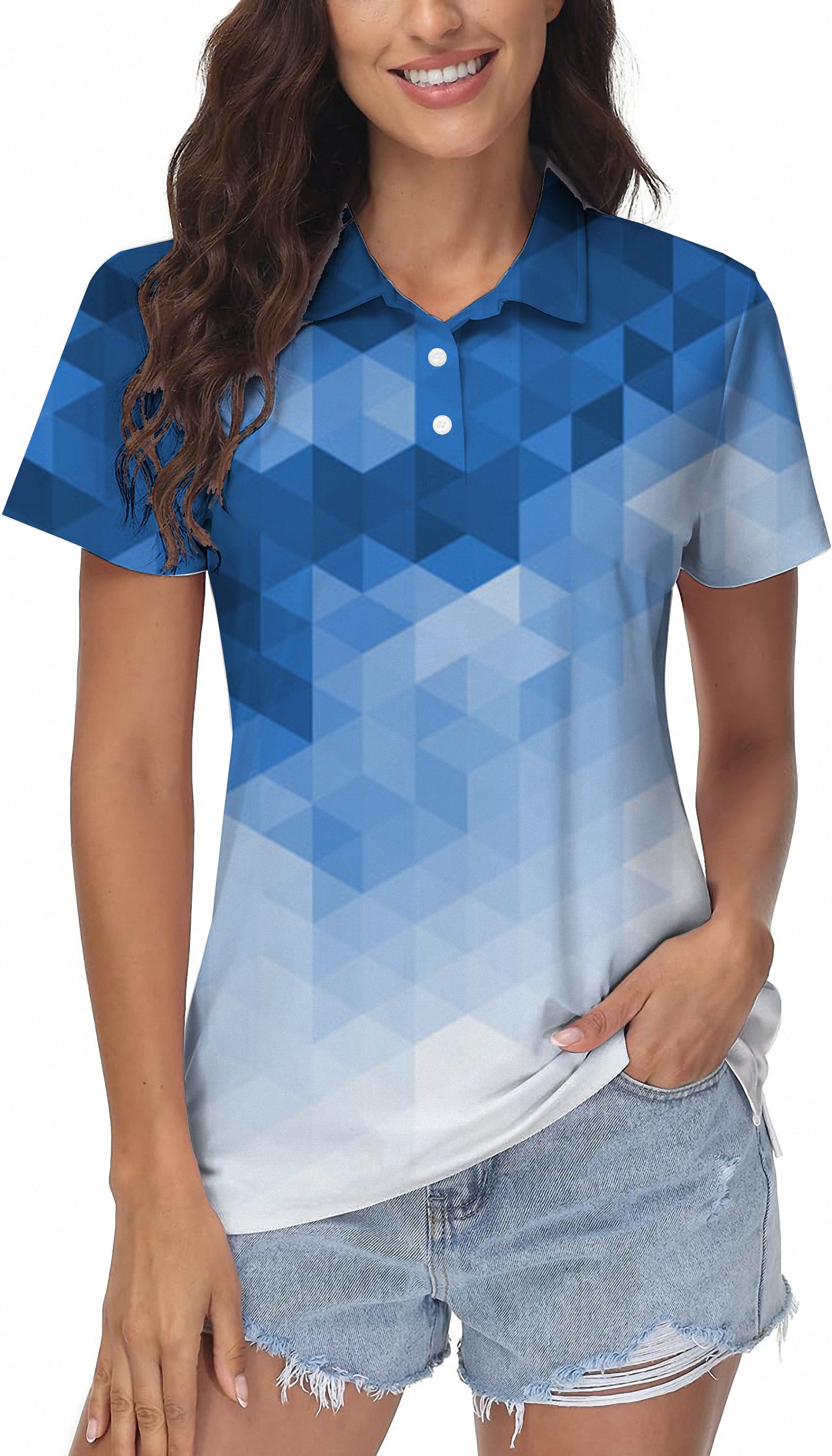 Abstract Blue Background With Triangular Pattern Women's Golf Polo