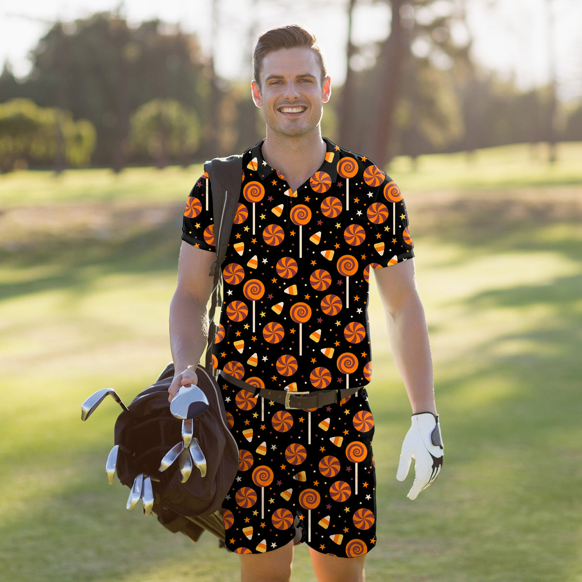 Men's Golf Set Polo+Shorts Halloween Lollipops