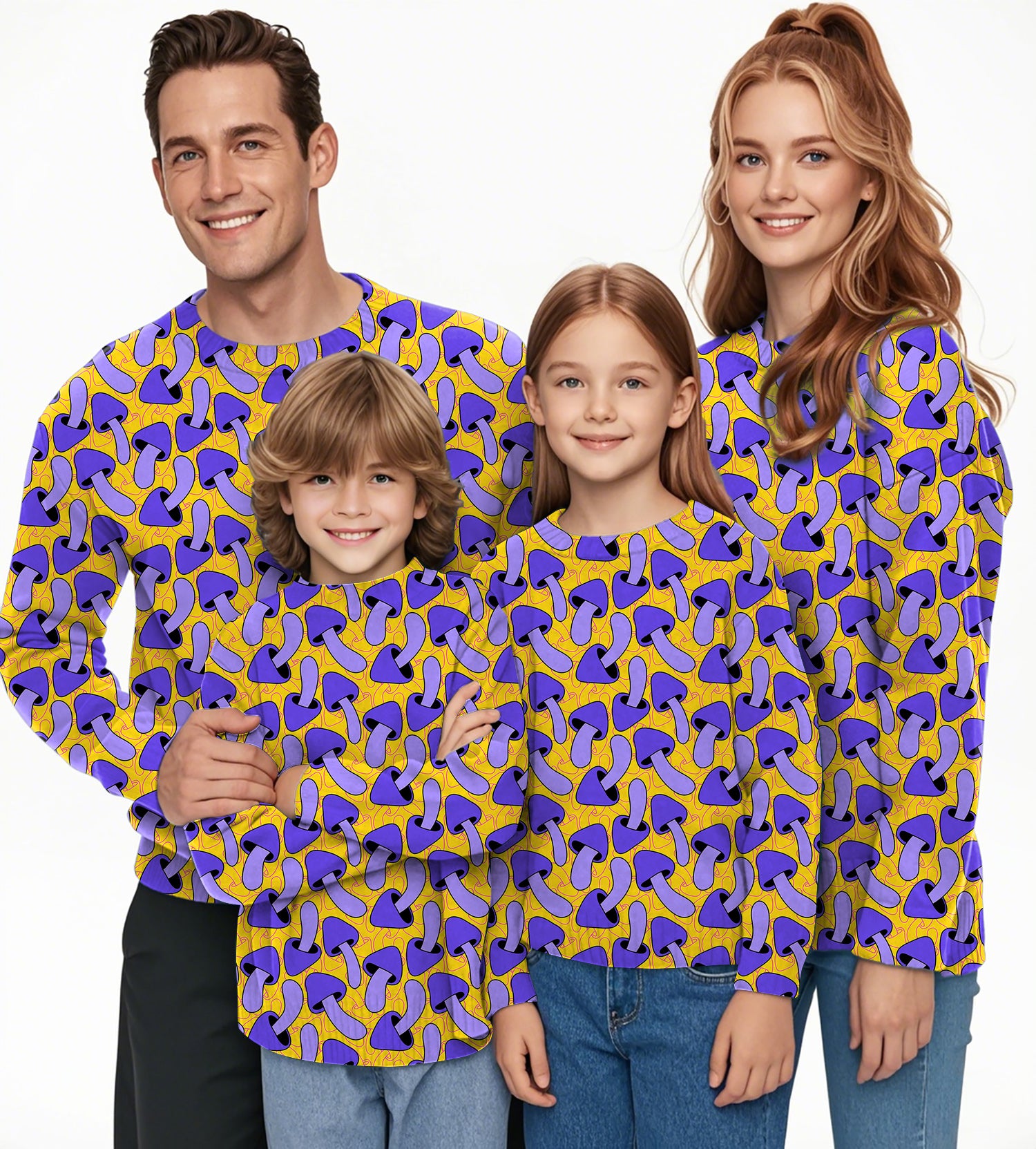 Psychedelic Mushroom Print Crewneck Pullover Ugly Sweater Men Women boy girl family