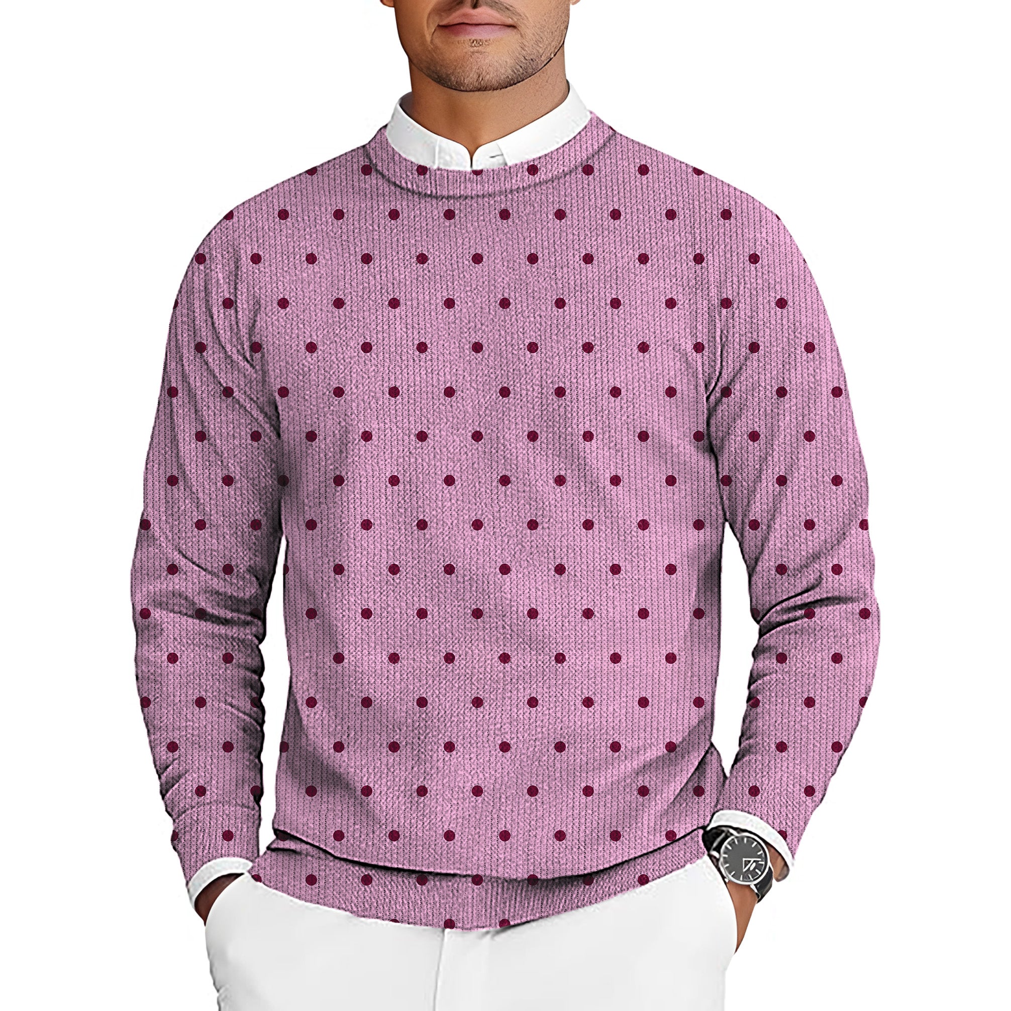 Pink Polka Dots Men's Golf Crewneck Pullover Sweaters Ugly Sweater