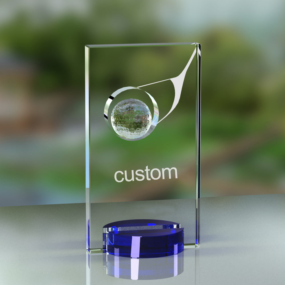 Personalized Golf Clear Glass Trophy Award - Custom Charity Tournament Crystal Trophy Gift