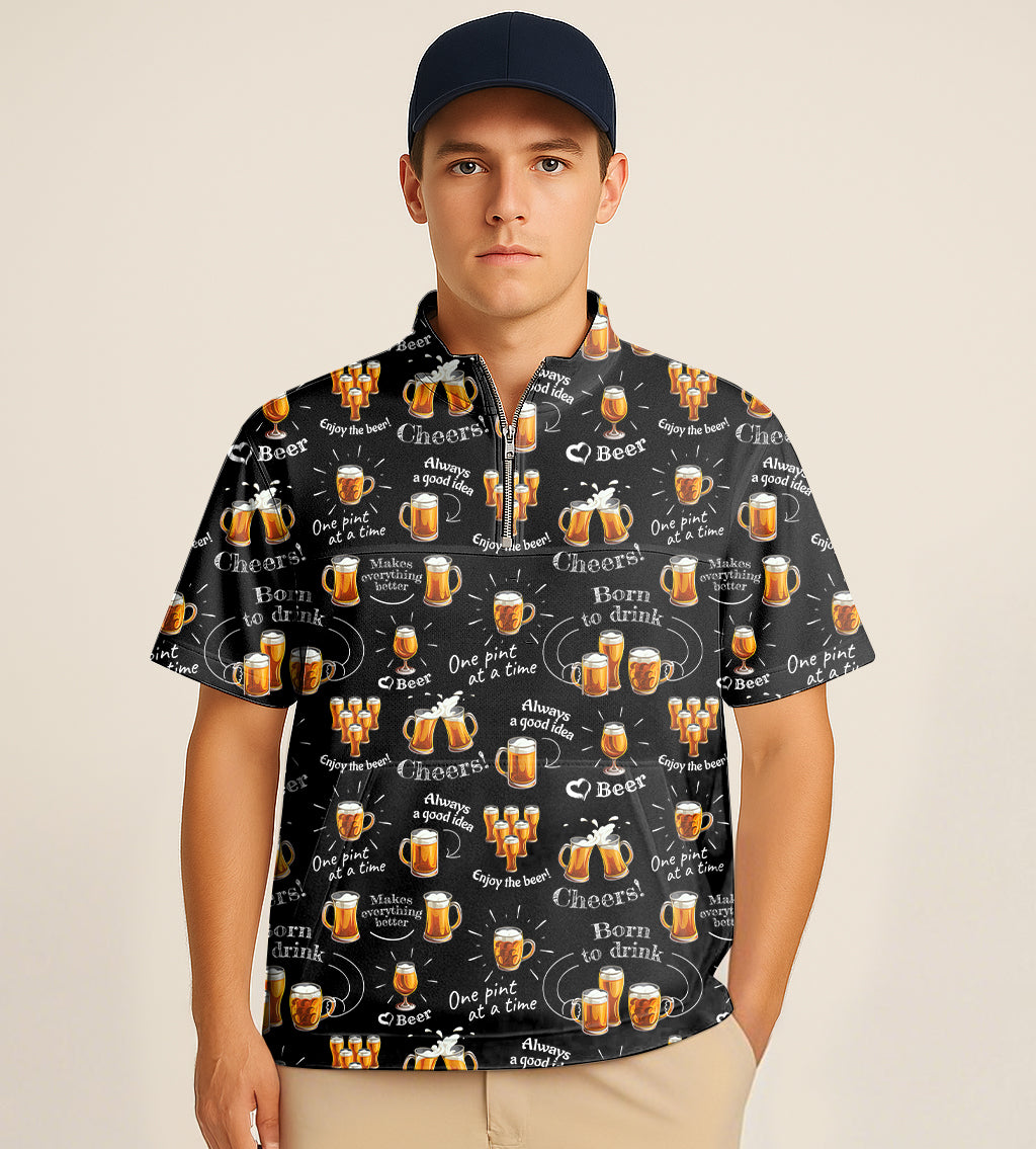 Half Zipper Turtleneck Golf Short Shirt Cheer Beer Embroidery