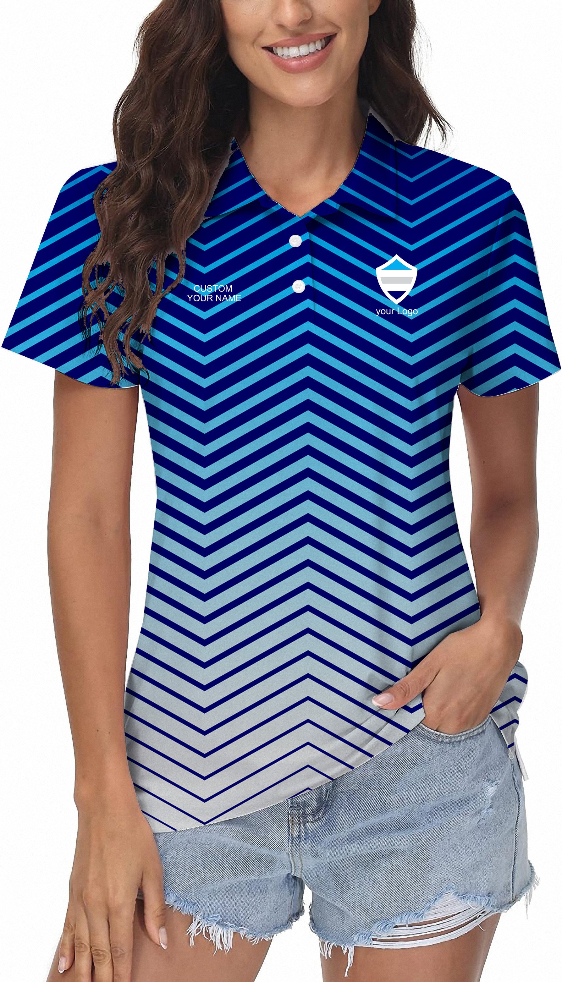 blue white sport Team Women's Golf Polo