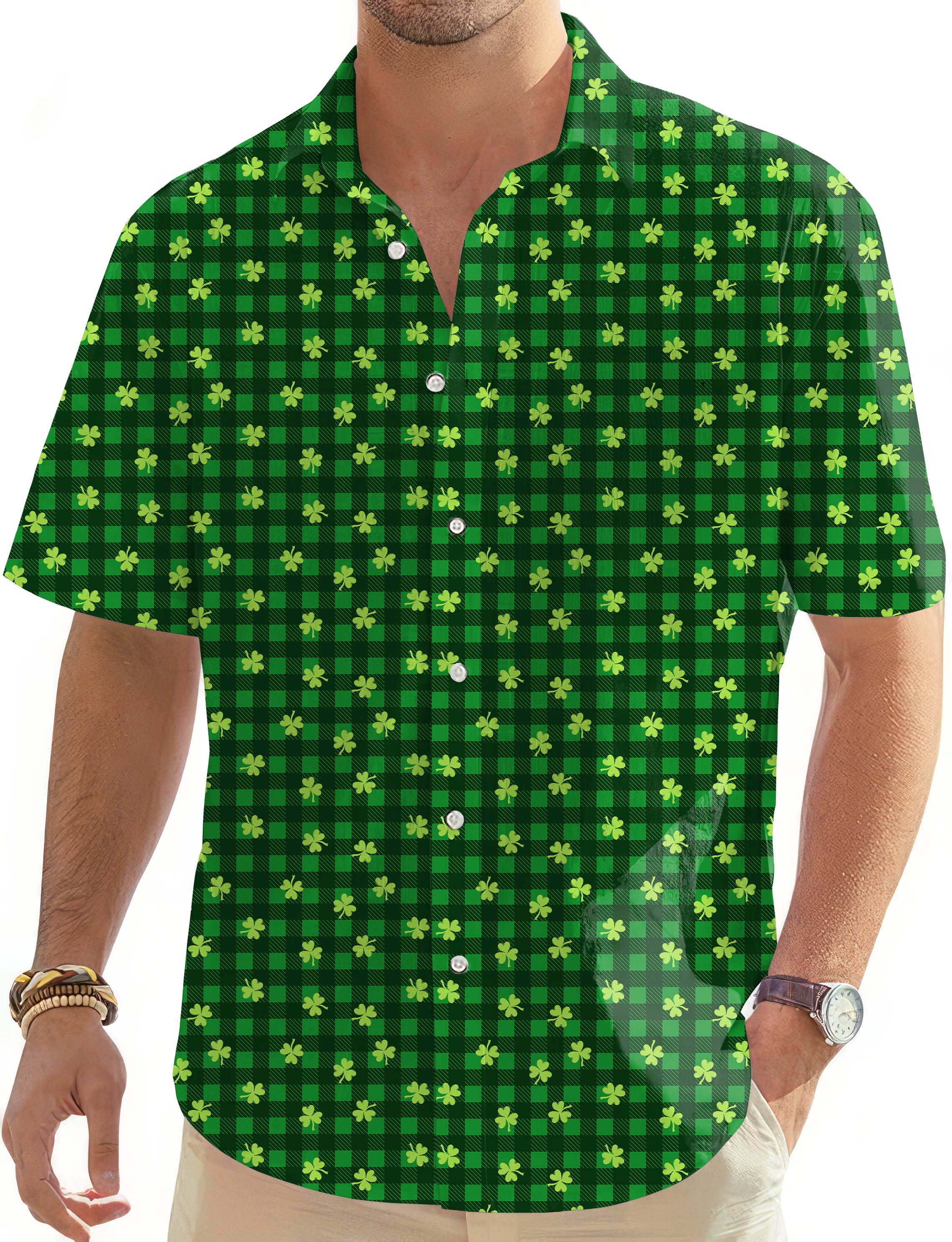 Leaf clover St. Patrick's Day-Men's Golf Hawaiian Shirts Button Down Shirt