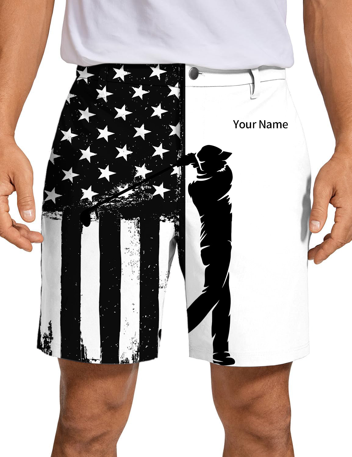 Personalized embroidery Your Name Men American Flag Golf Shorts