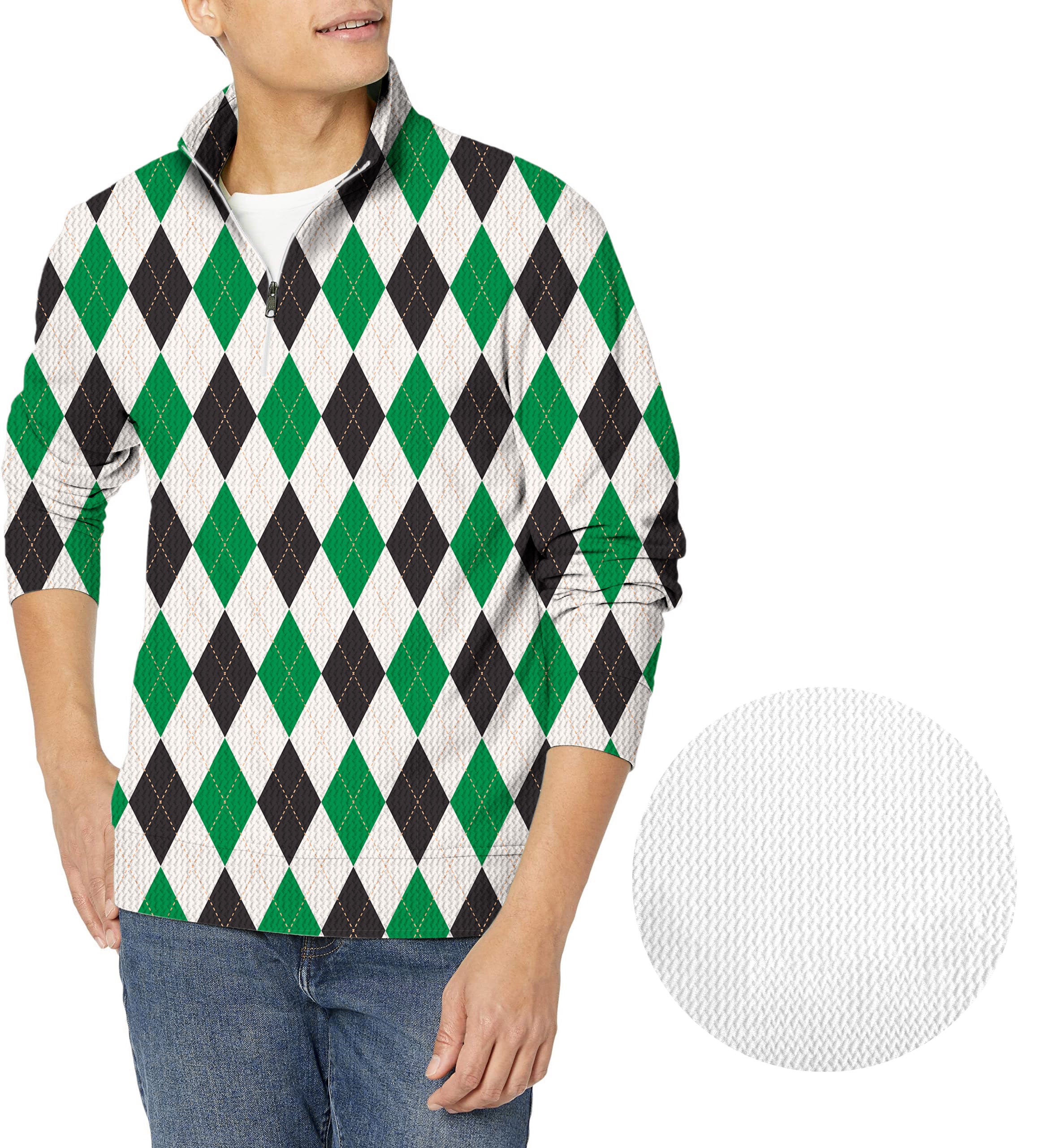 Argyle grid-Men's Golf Waffle Zipper Pullover