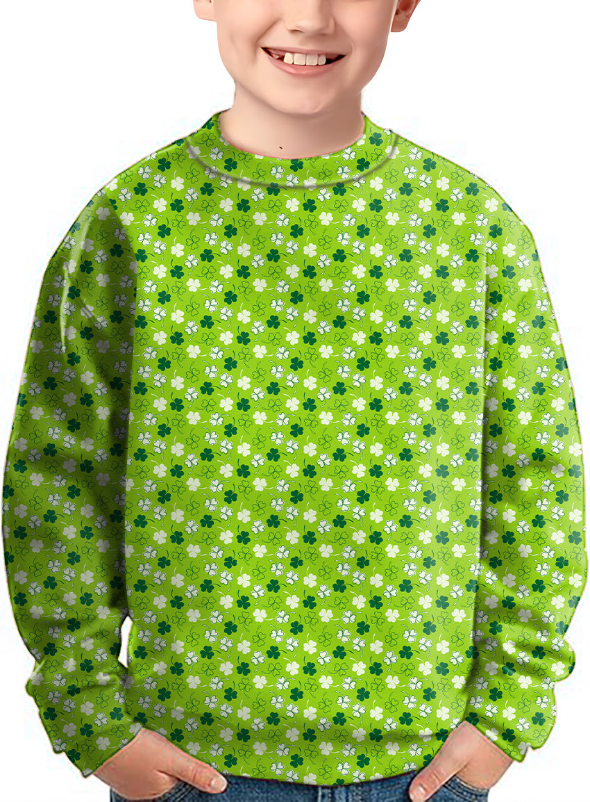 Leaf clover St. Patrick's Day Crewneck Pullover Kids Ugly Sweater