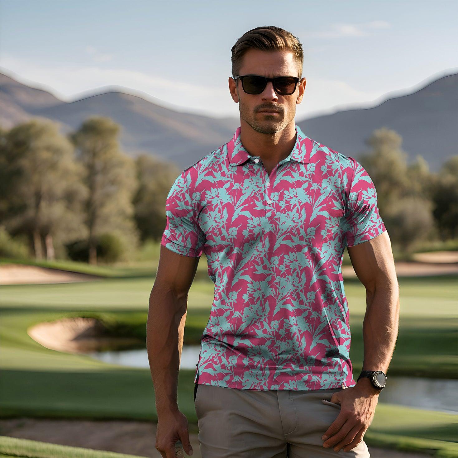 Men's Blue Botanical golf polo