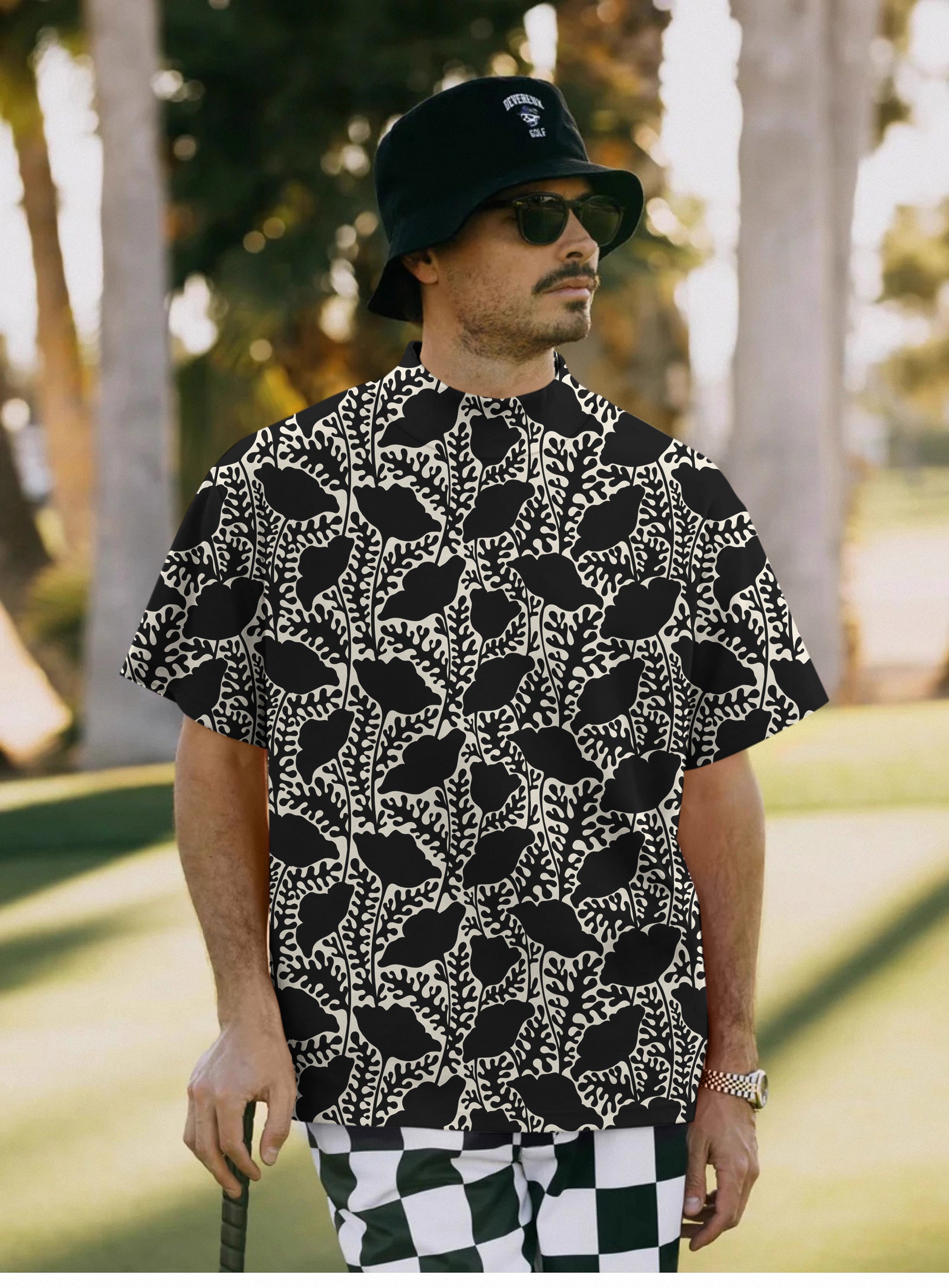 Men's Monochrome Bloom Pullover High neck Long/Short sleeve T-Shirt