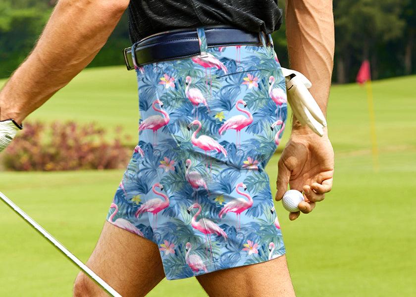 Men Tropical birds pink flamingo Golf Shorts