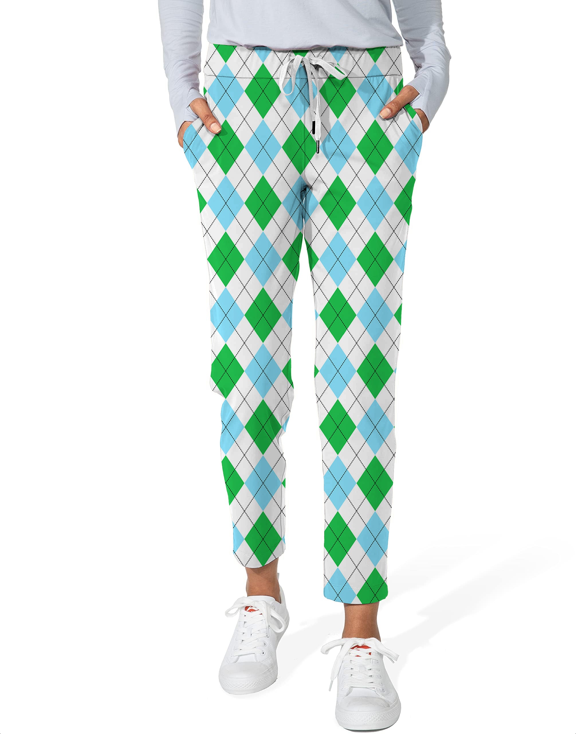 Green diamond grid-Women's 7/8 Stretch Ankle Golf Pants