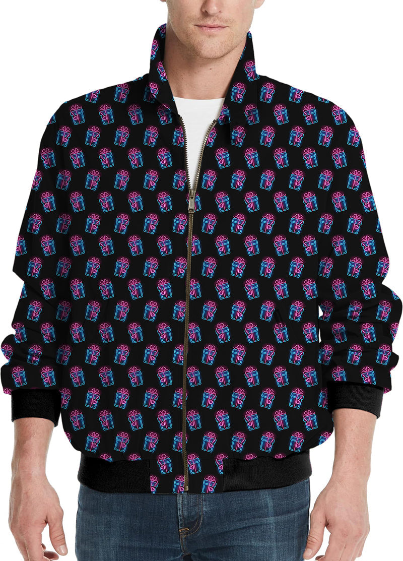 Men's Christmas gift golf windbreaker jacket with colorful pattern, customizable for teams or individuals
