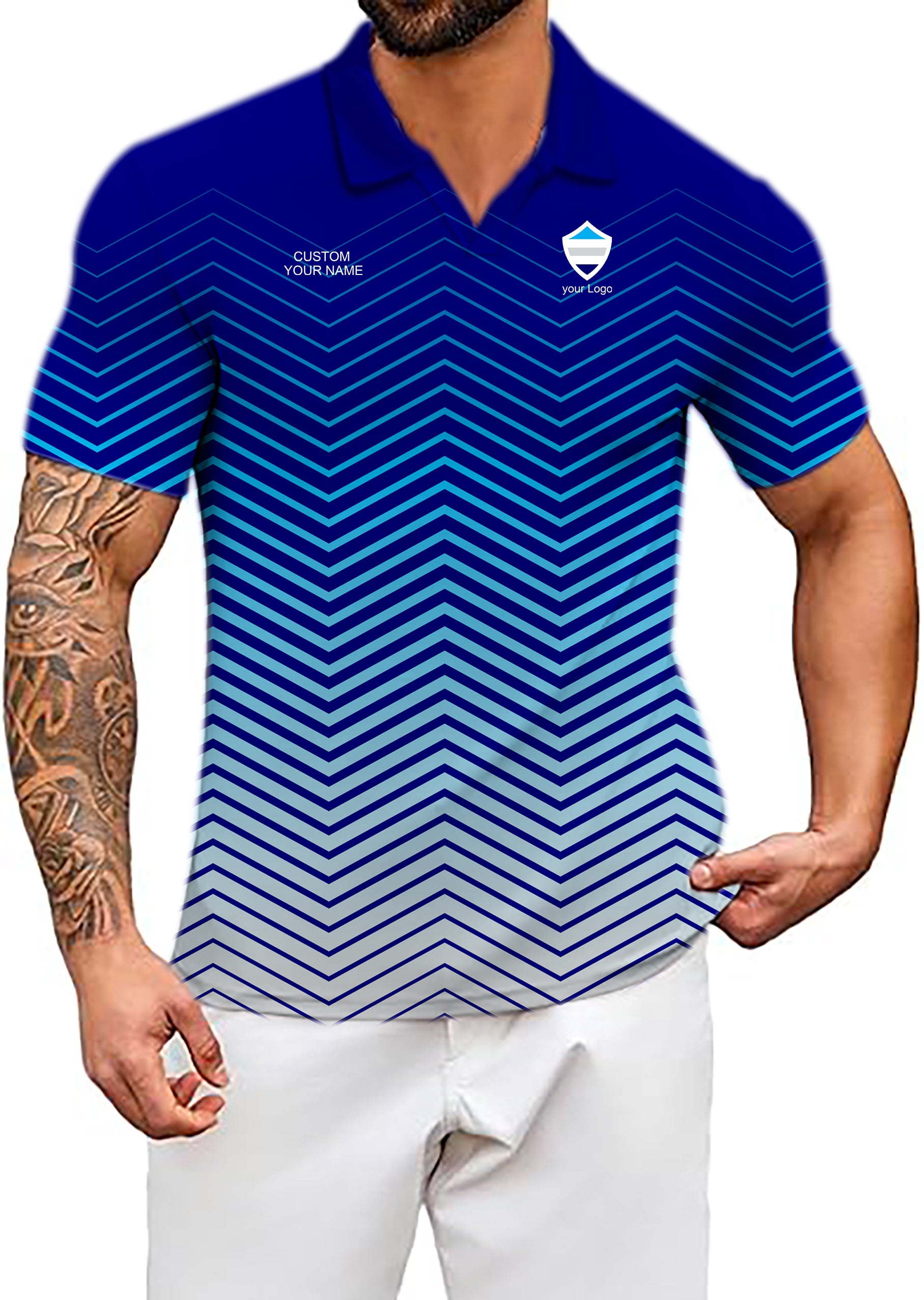 Men's blue white sport Team V Neck Golf Polo Shirts