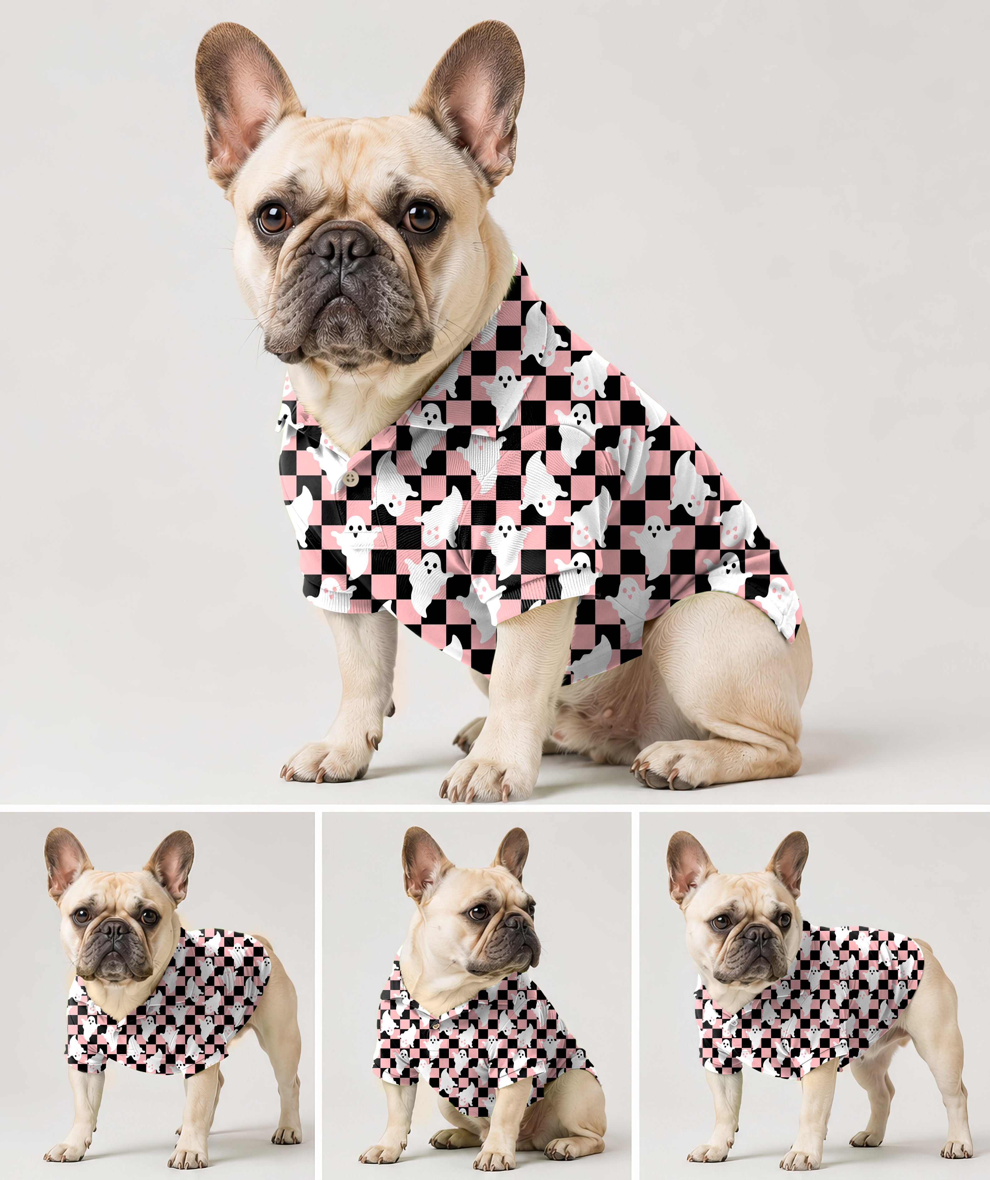 Dog's Halloween Black and White Checkerboard Ghost Golf Polo