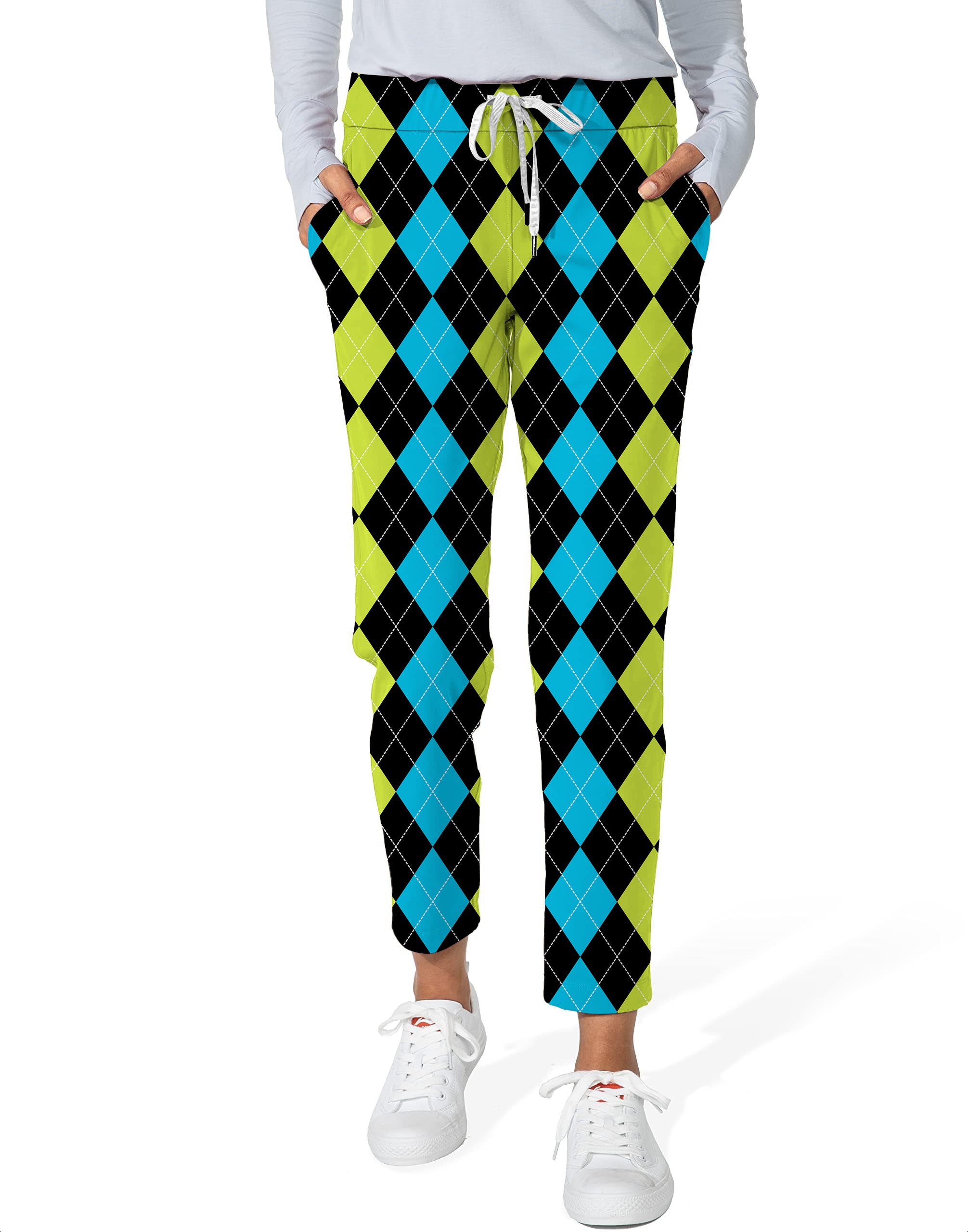 Halloween Black Green Blue Argyle Women's 7/8 Stretch Ankle Golf Pants