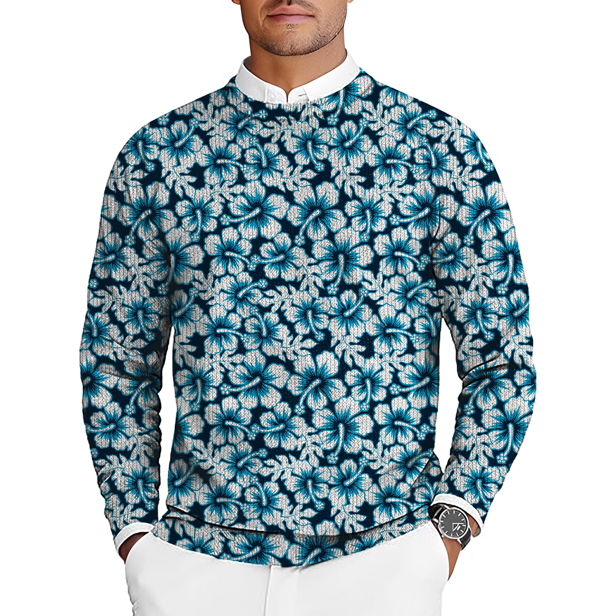 Hawaiian Hibiscus Men's Golf Crewneck Pullover Sweaters Ugly Sweater