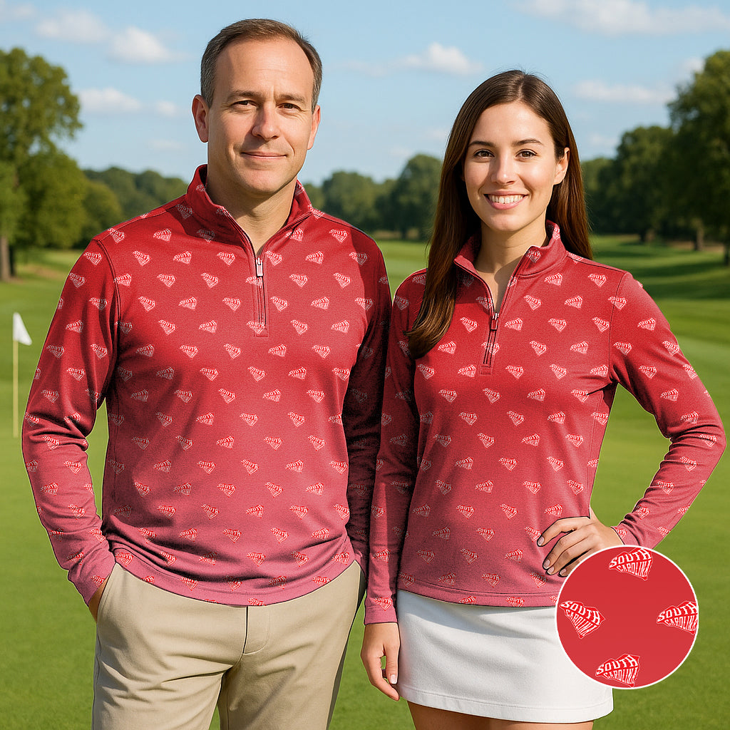 Red South Carolina Couple Golf Active 3/4 Zipper Top Long Sleeves