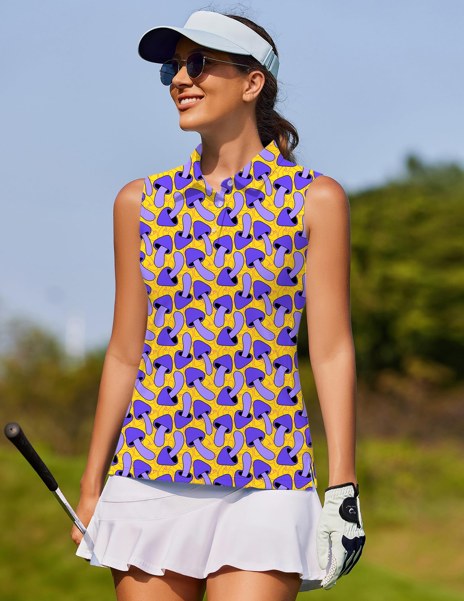 Psychedelic Mushroom Print Women's golf Sleeveless shirt