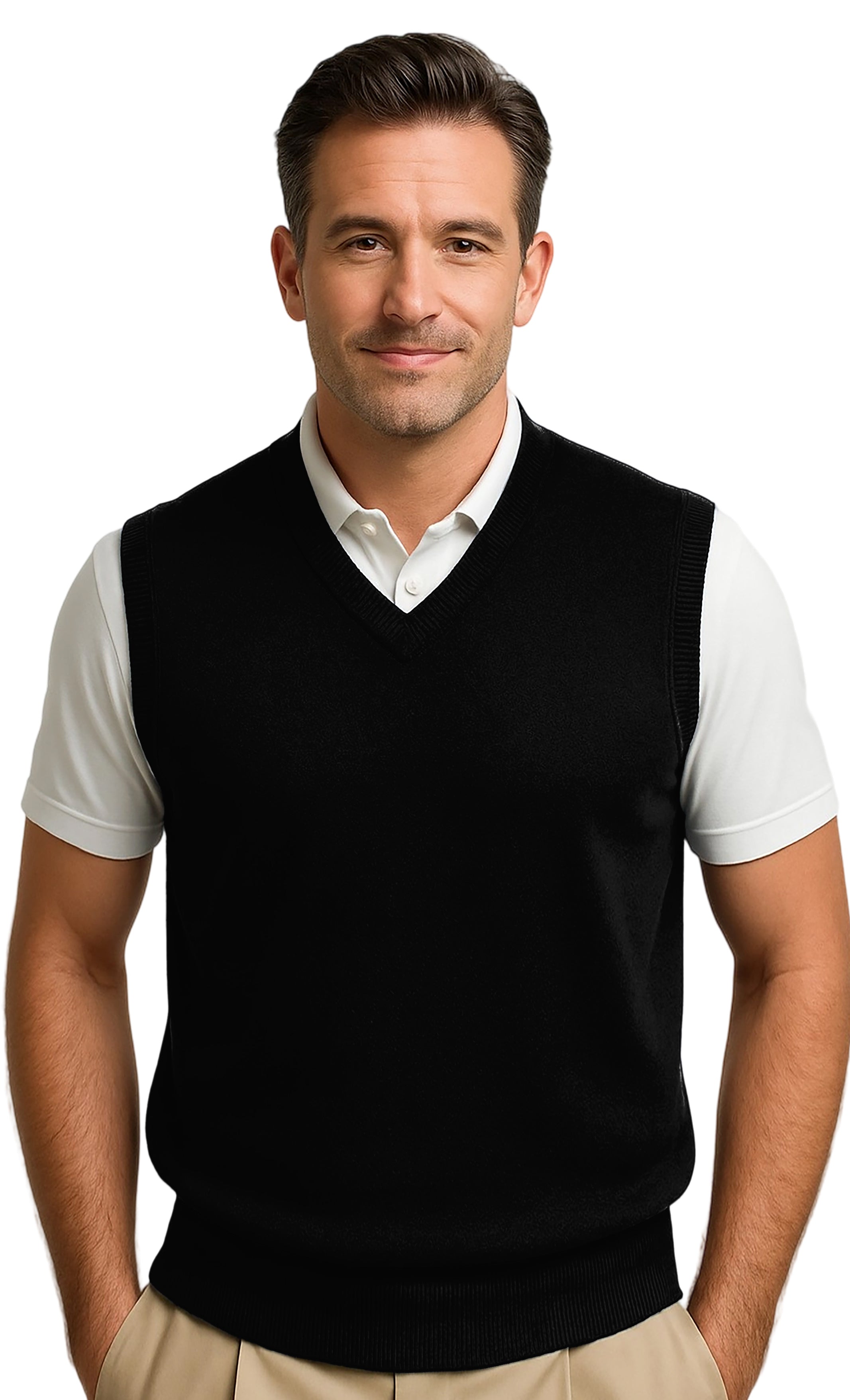 Men's Argyle Wool Sweater Vest - Mens BLack