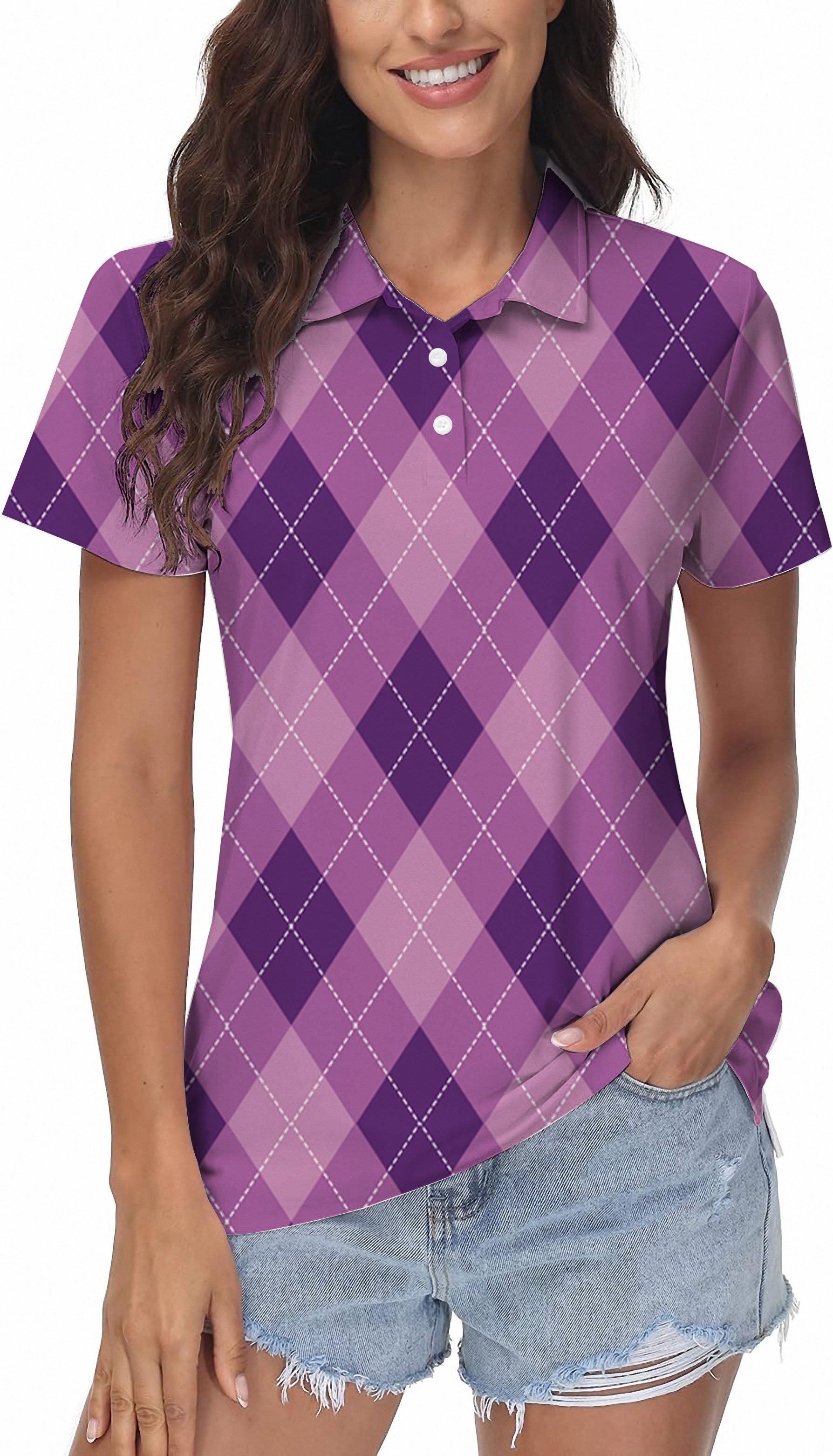 purple Argyle Women's Golf Polo