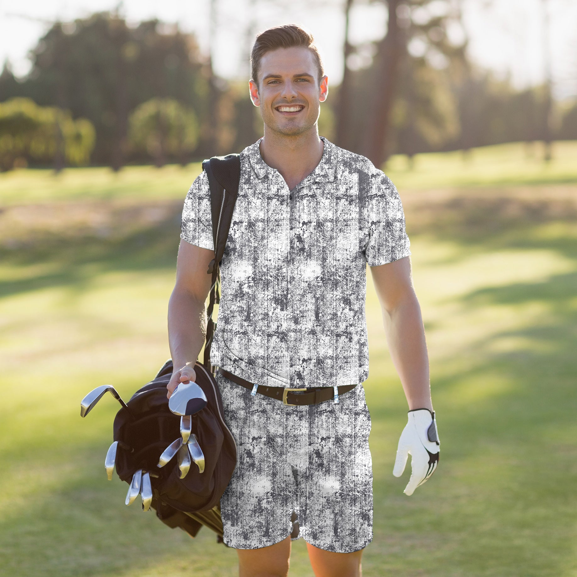 Men's Golf Set Polo+Shorts Gray Line Lmpression