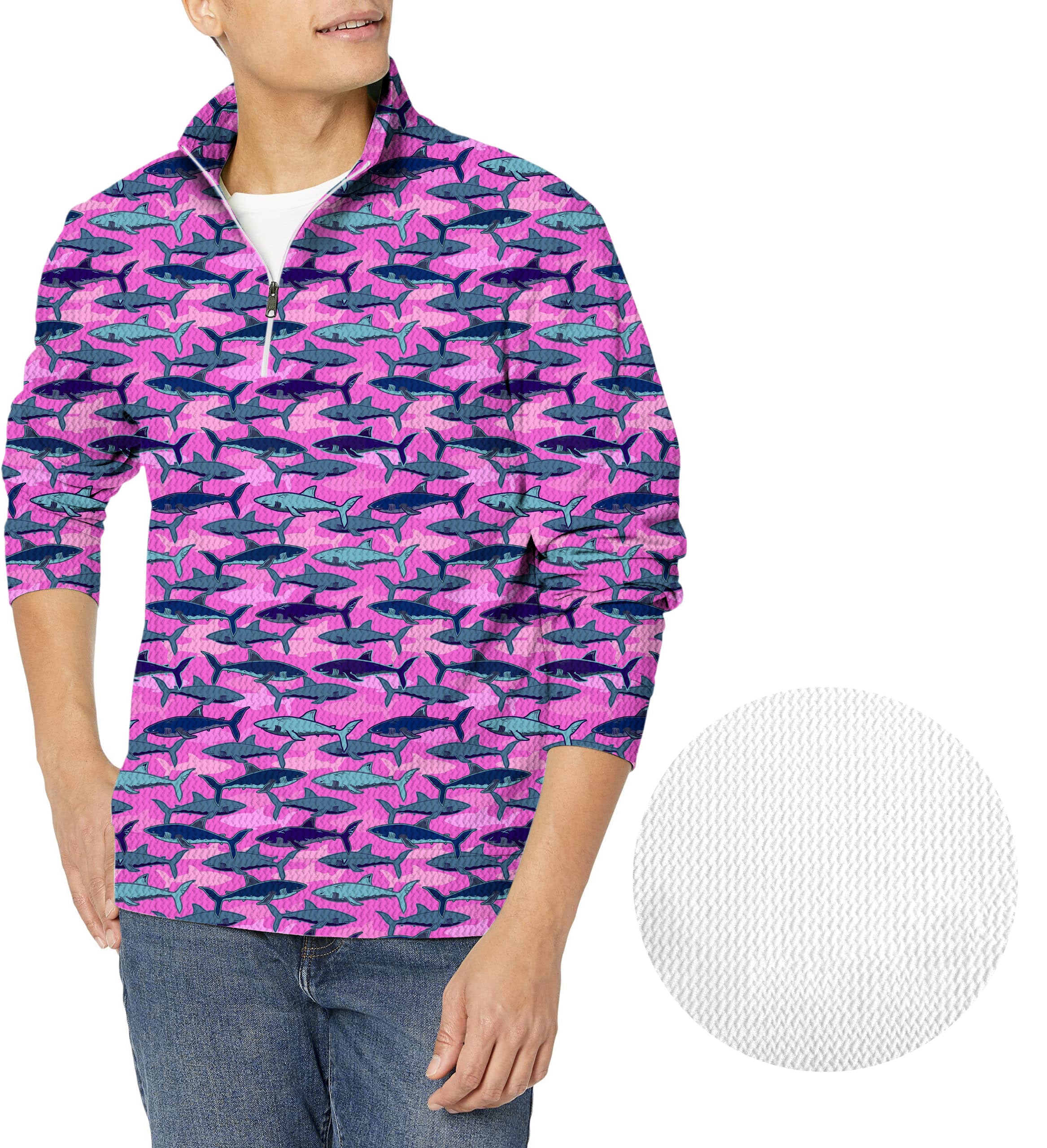 Electric Sharks Pink-Men's Golf Waffle Zipper Pullover