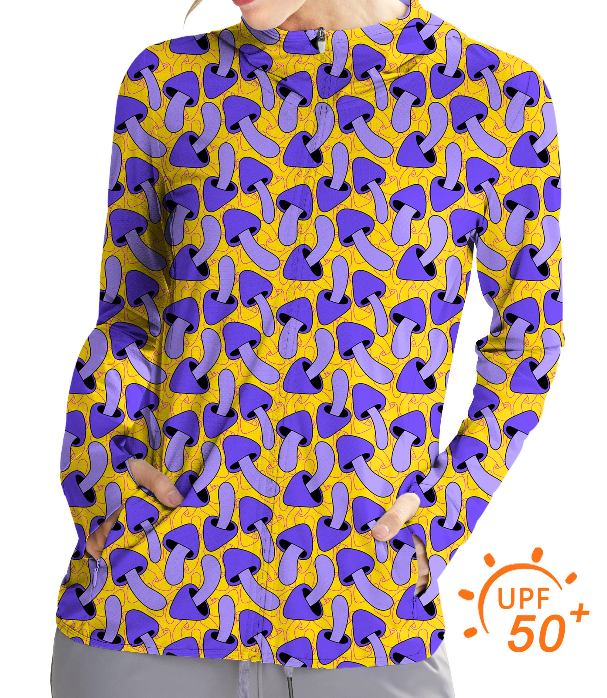 Women's Outdoor Psychedelic Mushroom Print Golf Sun Protection Slim Fit zip hoodies