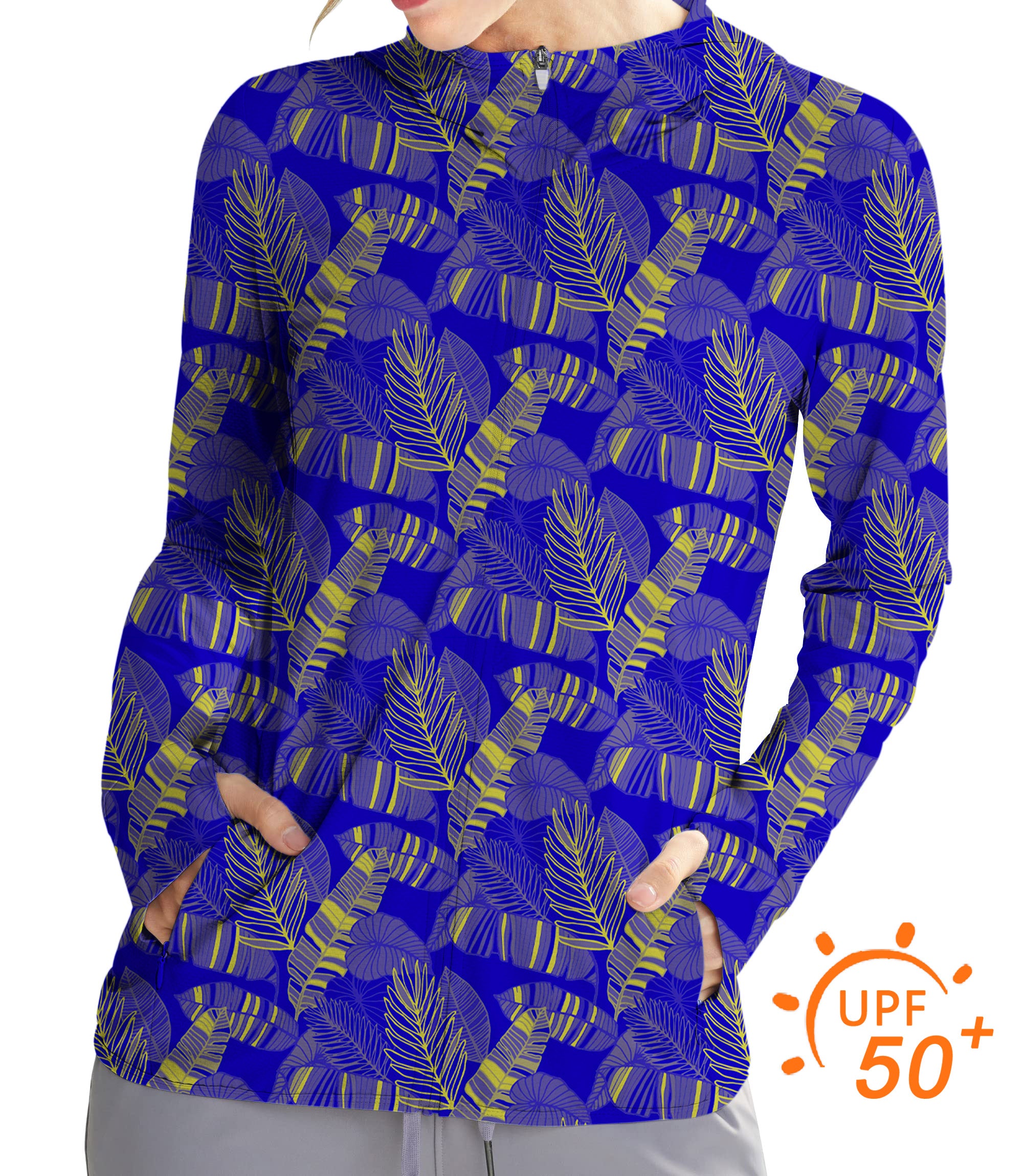 Women's Outdoor palms yellow Golf Sun Protection Slim Fit zip hoodies