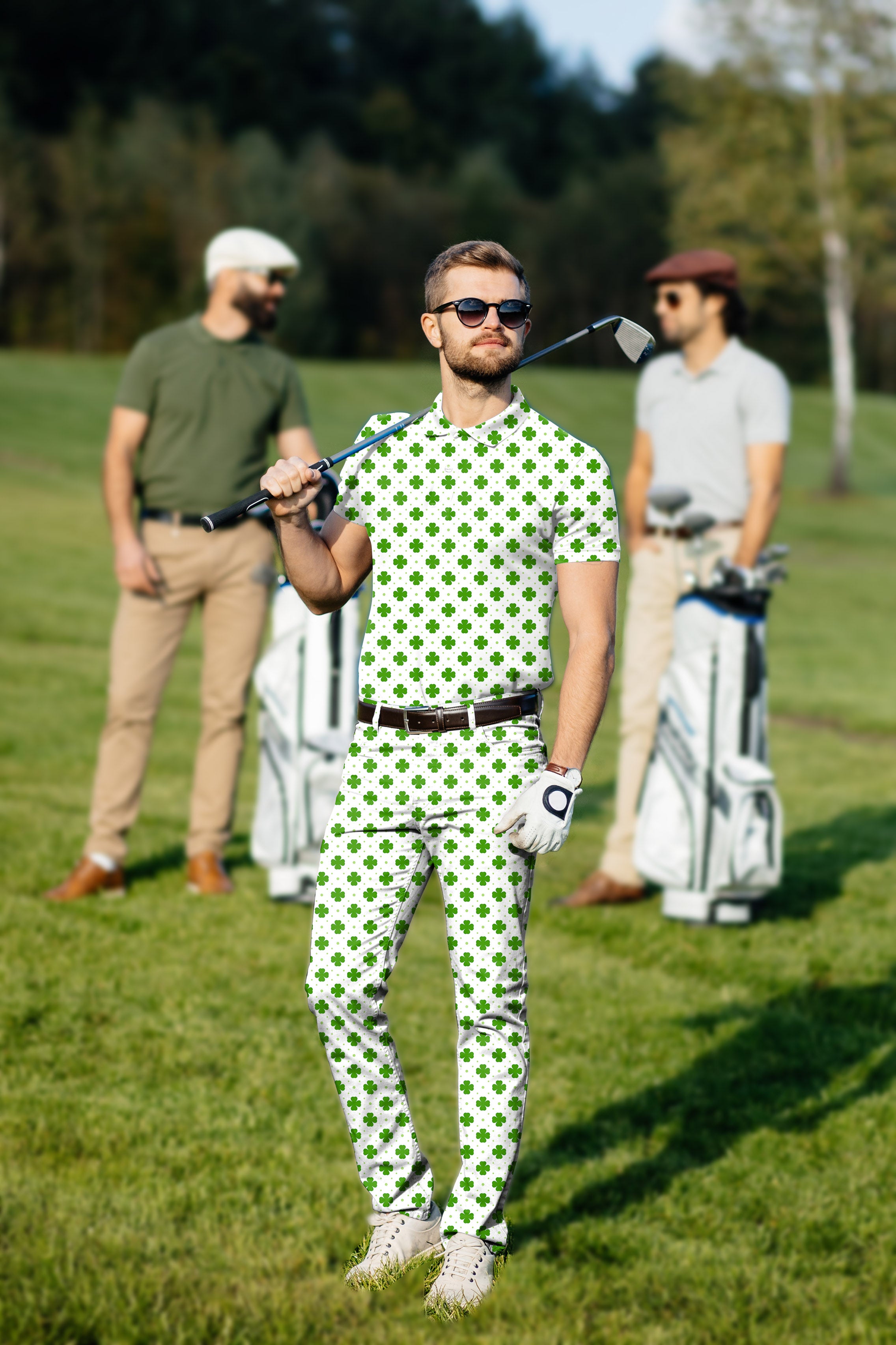 Men's Golf Set Polo+Pants Leaf clover St. Patrick's Day