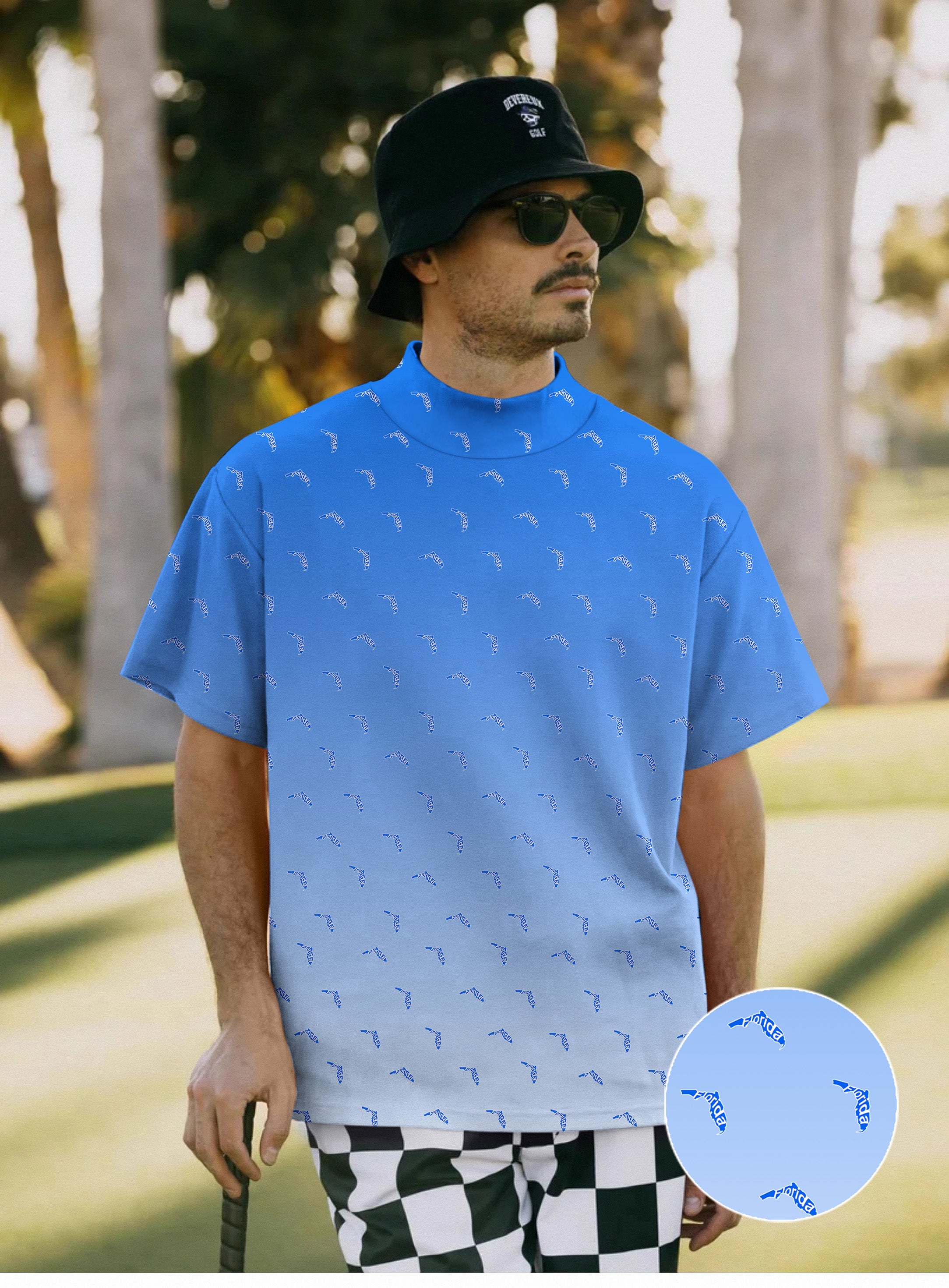 Men's Blue Florida Mock Neck Long/Short Sleeve Golf Tops