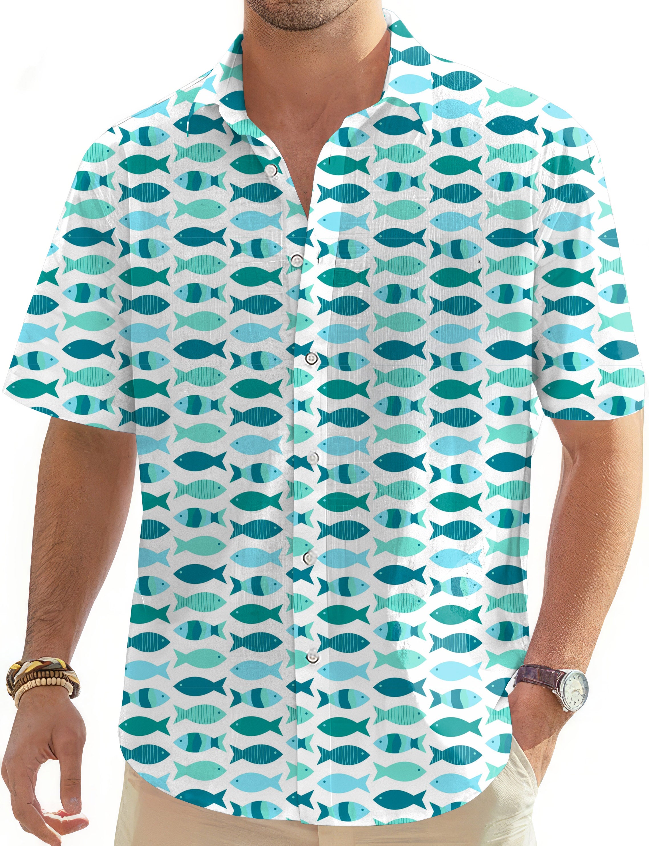 Fish Pond-Men's Golf Hawaiian Shirts Button Down Shirt