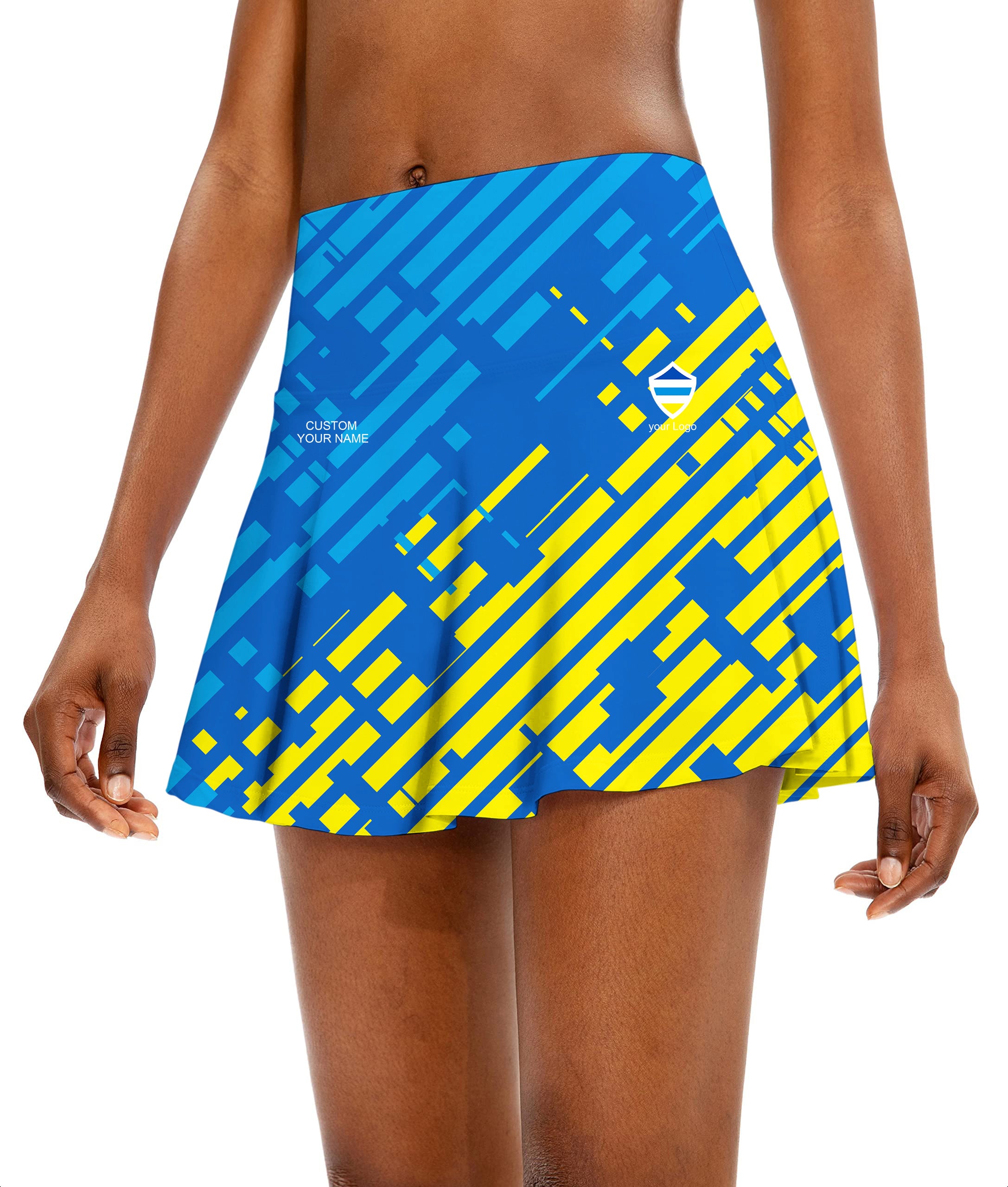 blue yellow sport Team Women's Athletic Golf Skorts Flared Skirts