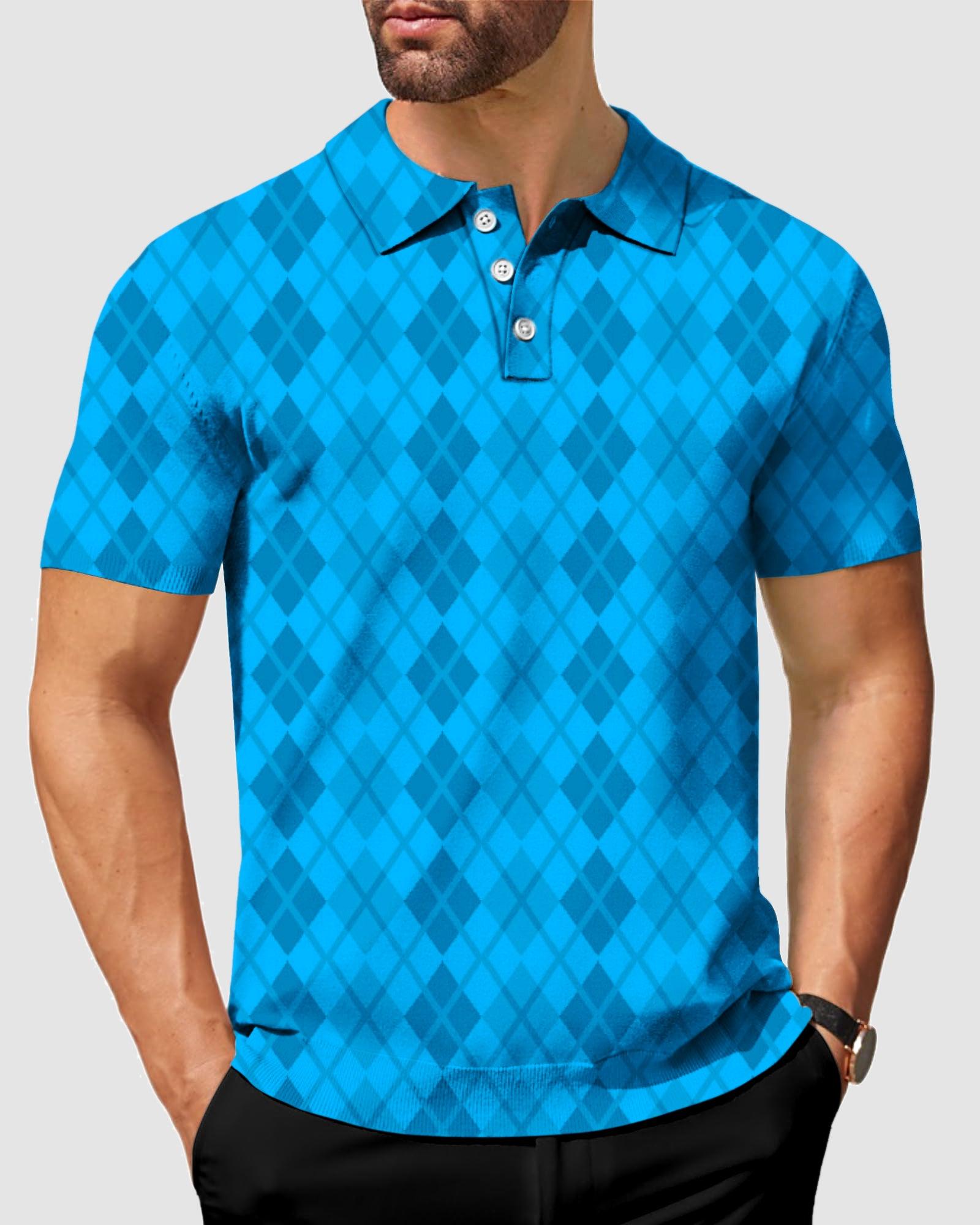 Men's Blue grid golf polo