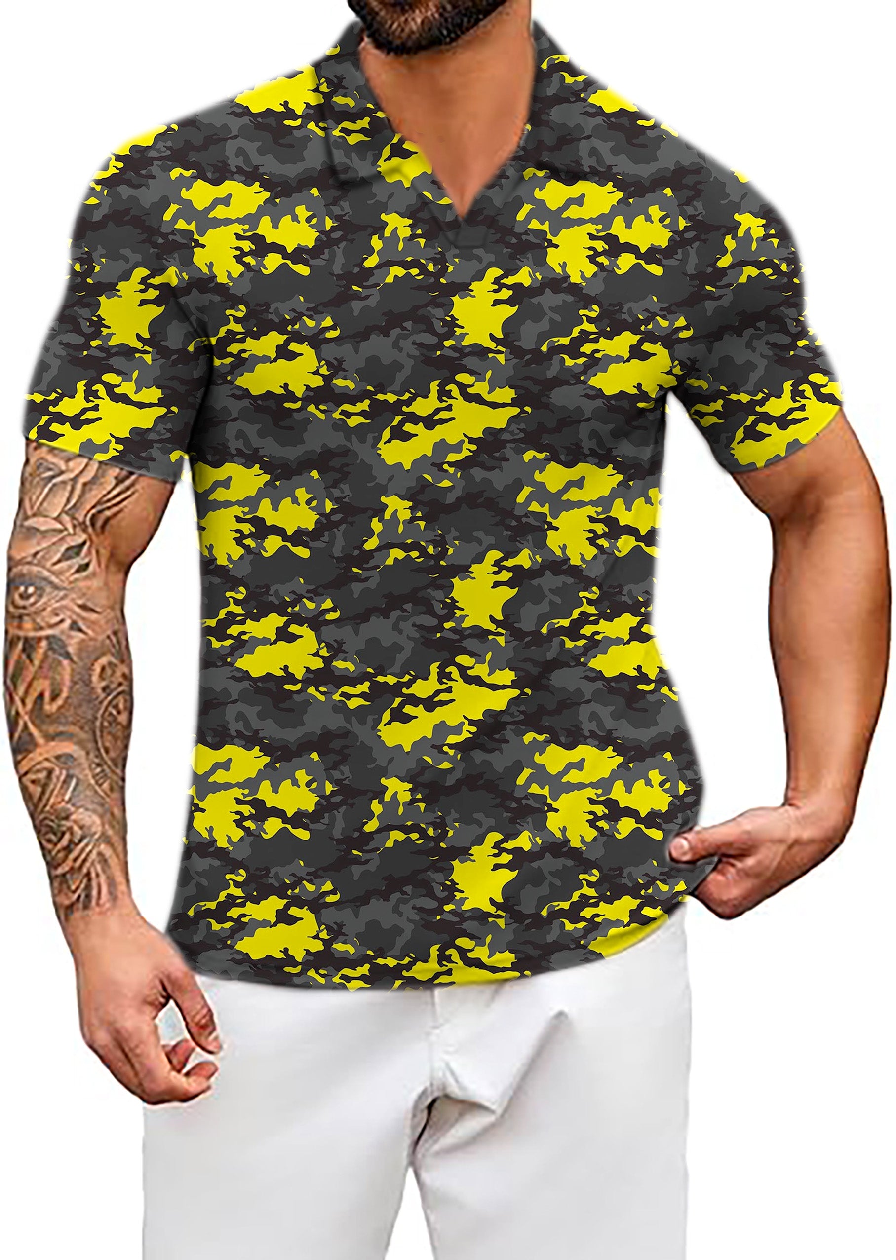 Men's Camouflage V Neck Golf Polo Shirts