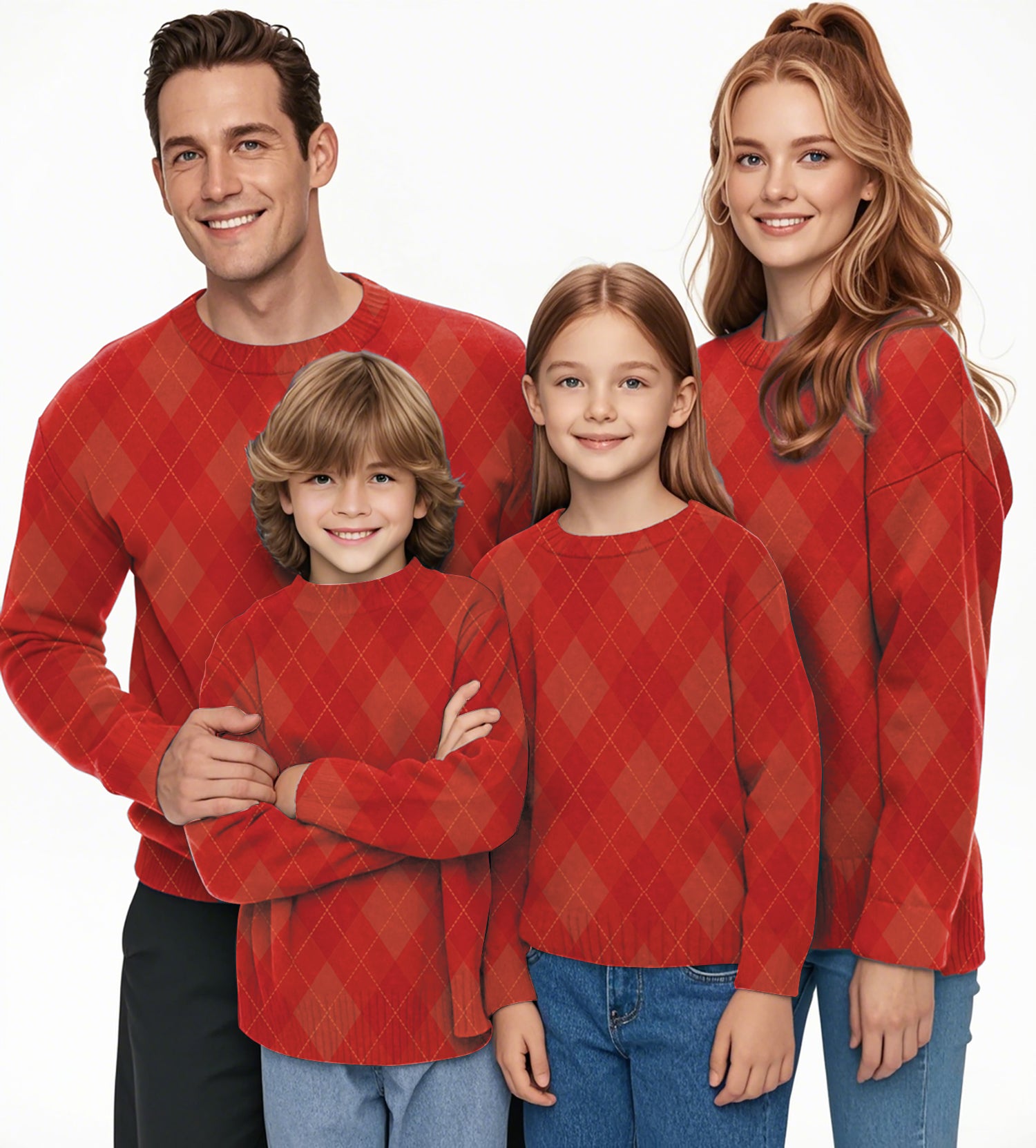 red Argyle Crewneck Pullover Ugly Sweater Men Women boy girl family