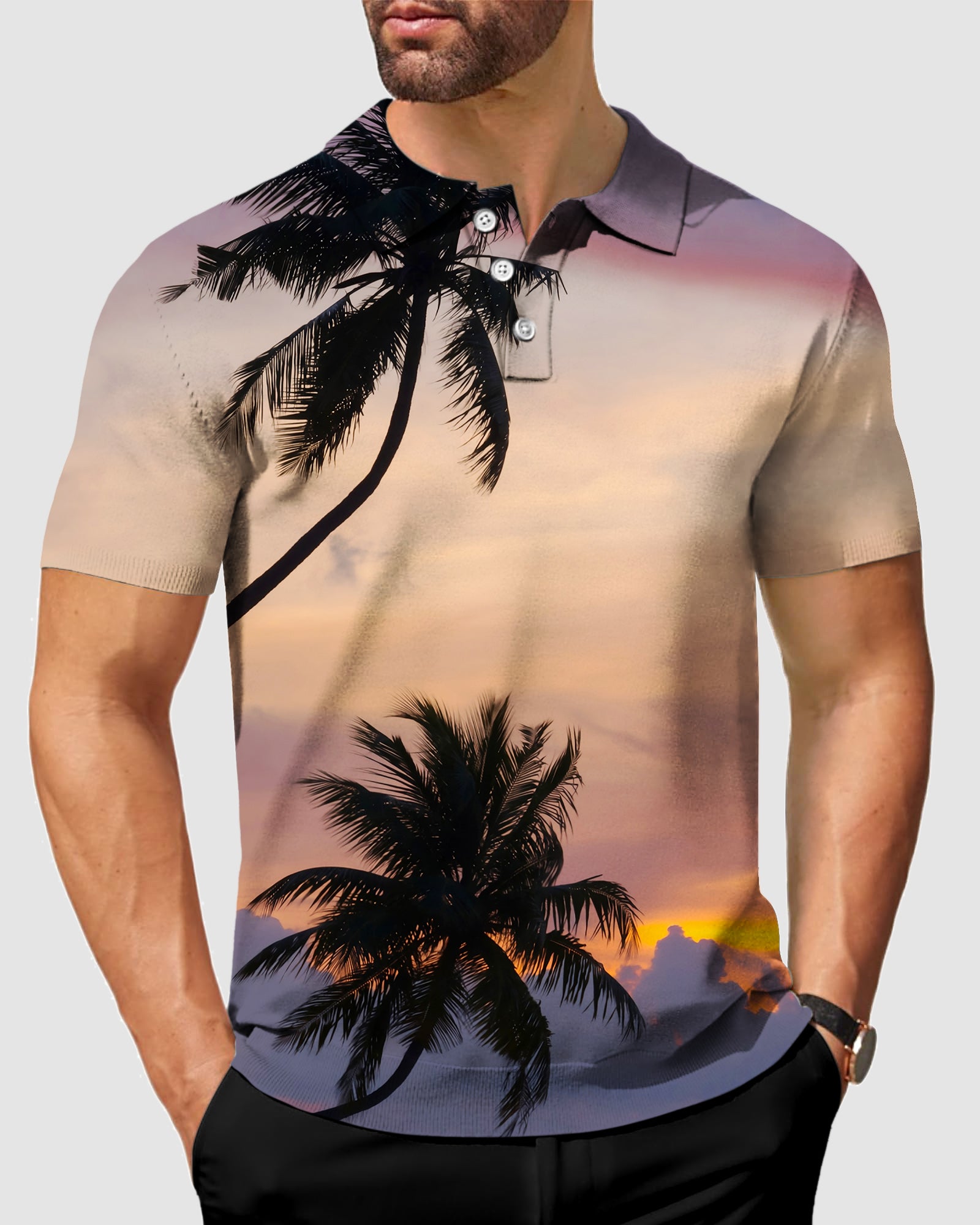 Men's Sunset Palm Tree Polo