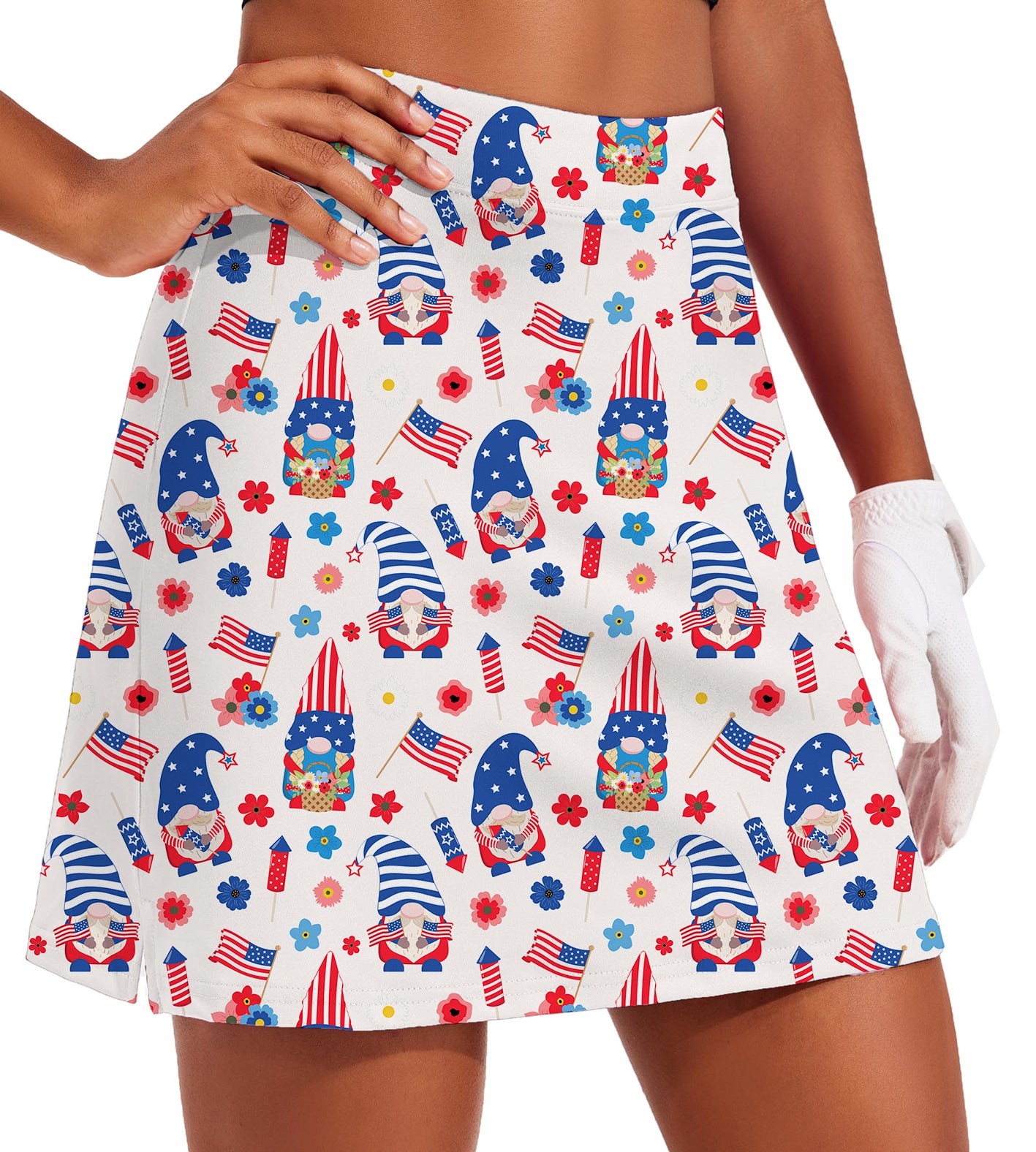 Women's America Christmas Golf Skirts Inner Shorts Pocket