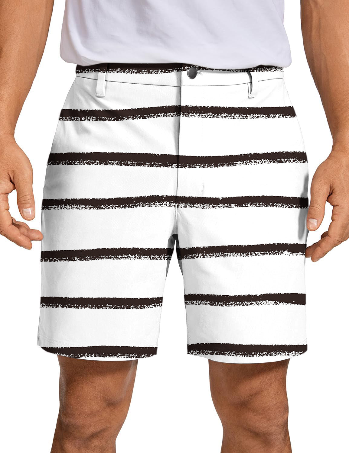 Men's Black and white crayon-style stripes Golf Shorts