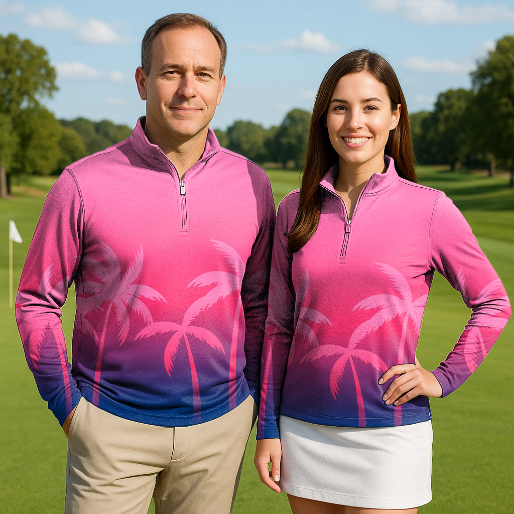 Pink Palm  Couple Golf Active 3/4 Zip Top Long Sleeves