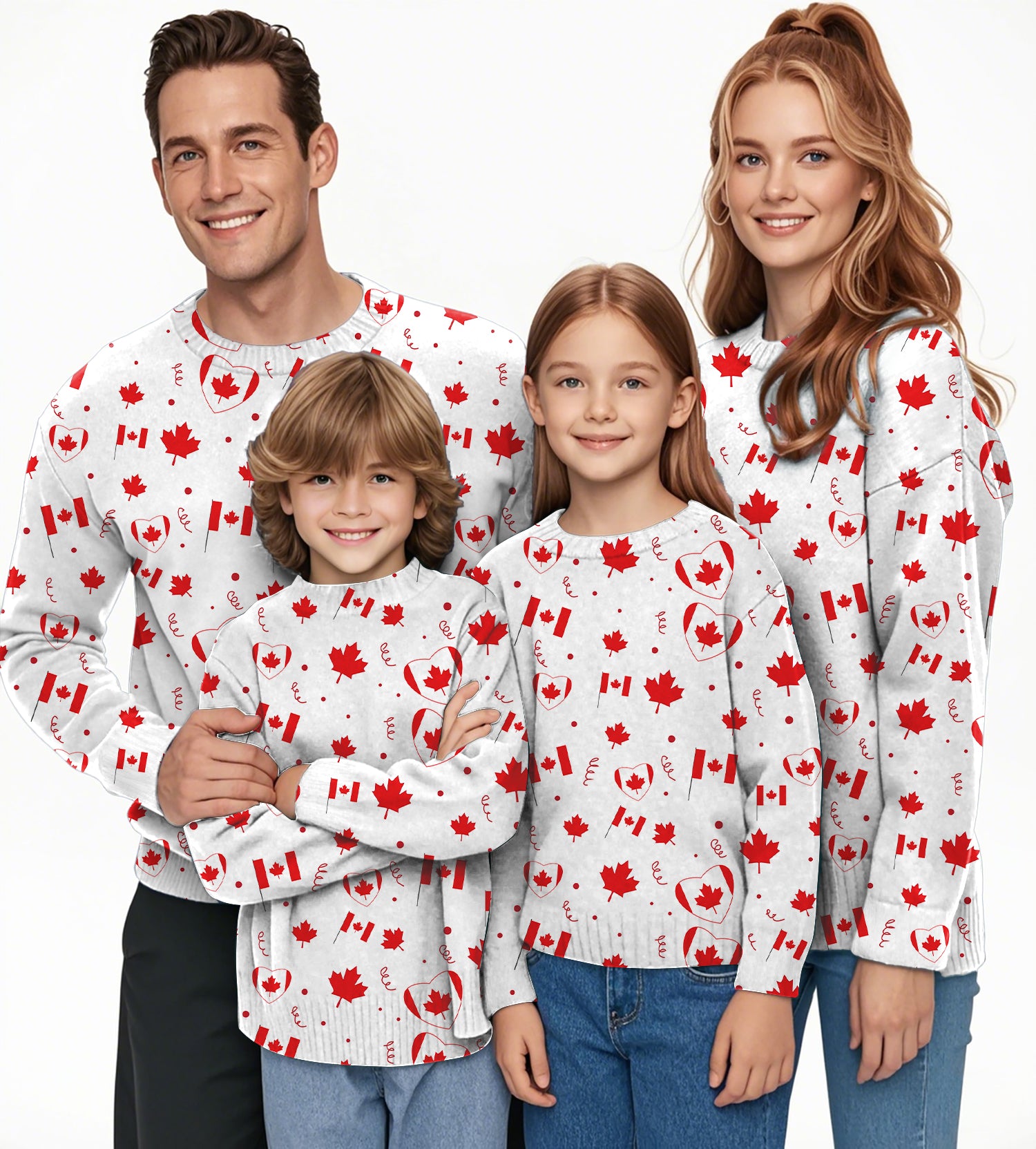 Canadian Patriotic Flag Crewneck Pullover Ugly Sweater Men Women boy girl family