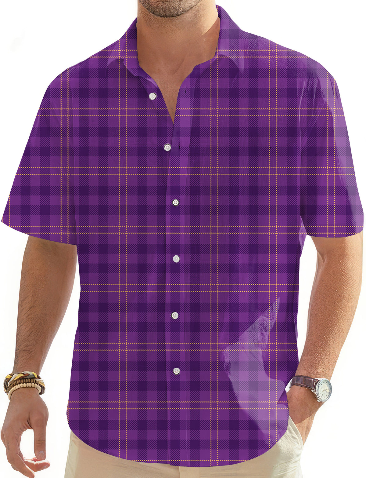Halloween purple plaid Men's Golf Hawaiian Shirts Button Down Shirt