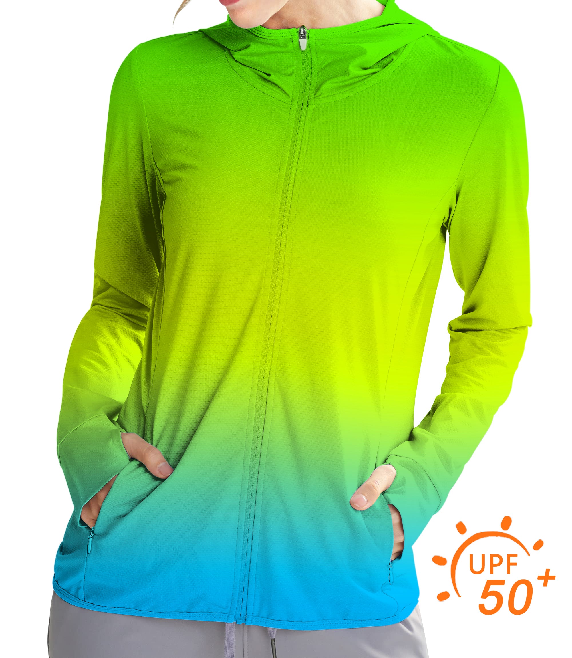 Women's Outdoor Neon Gradients Golf Sun Protection Slim Fit zip hoodies